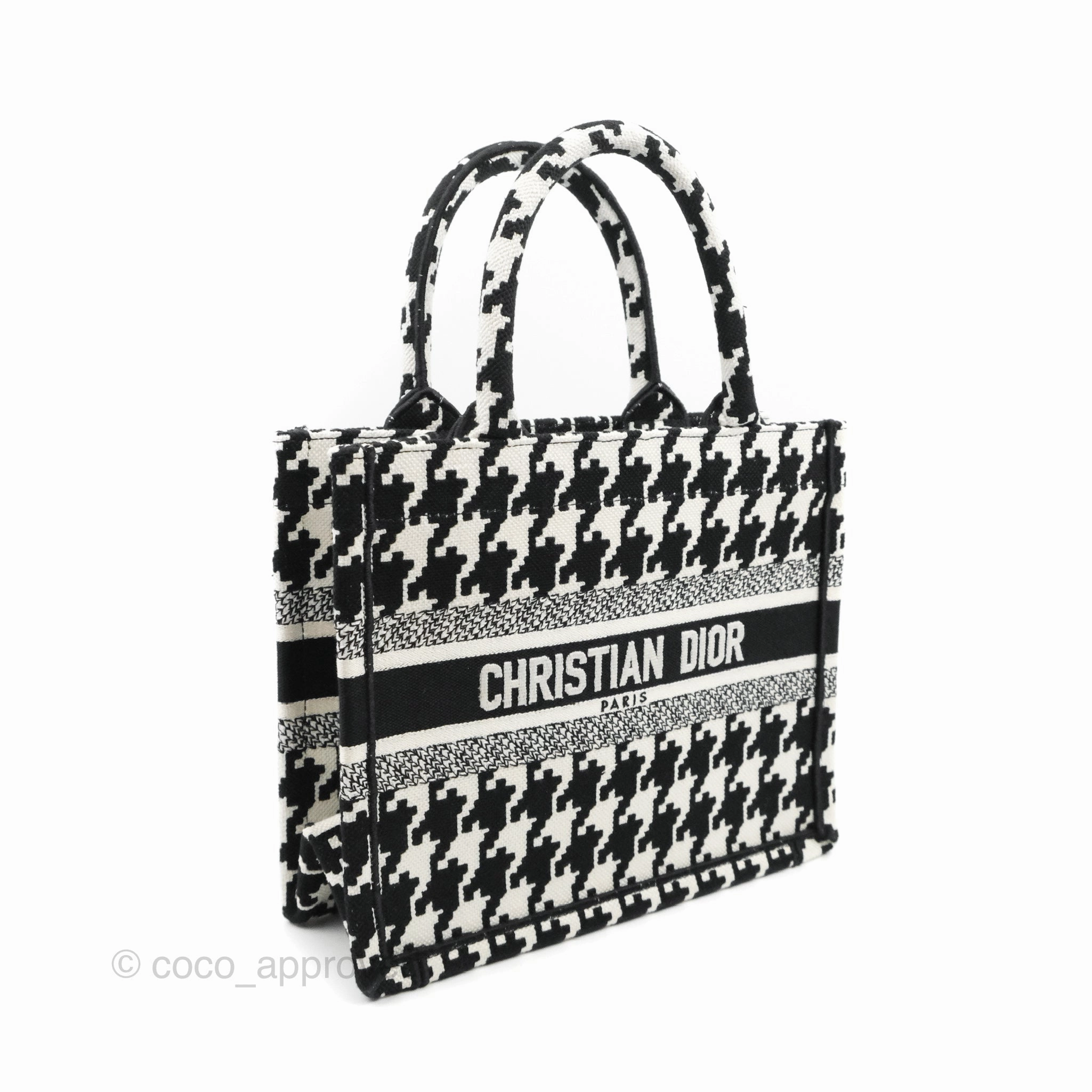Christian Dior New Small Book Tote Macro Houndstooth Embroidery Black/White