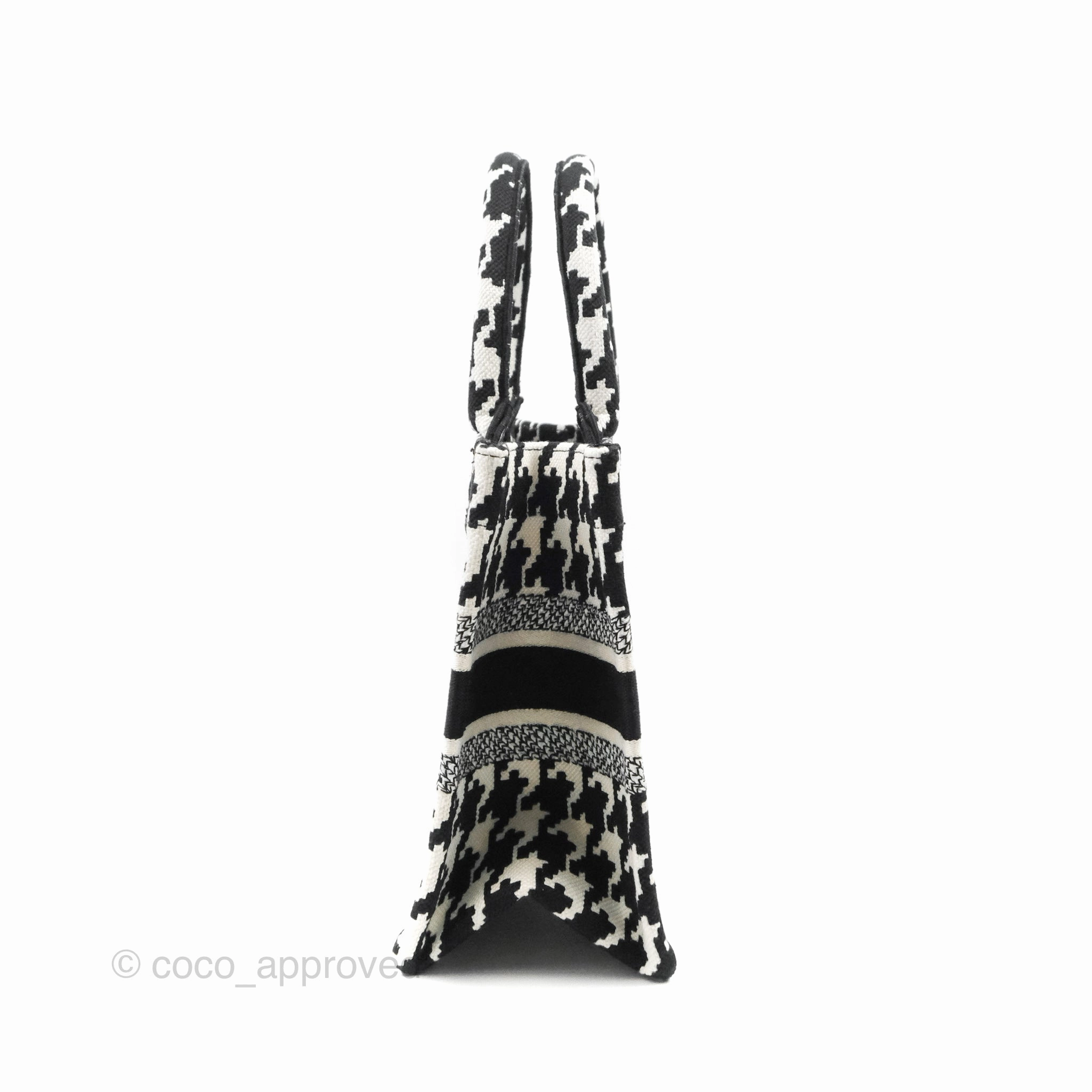 Christian Dior New Small Book Tote Macro Houndstooth Embroidery Black/White