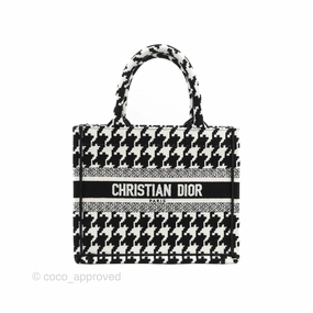Christian Dior New Small Book Tote Macro Houndstooth Embroidery Black/White