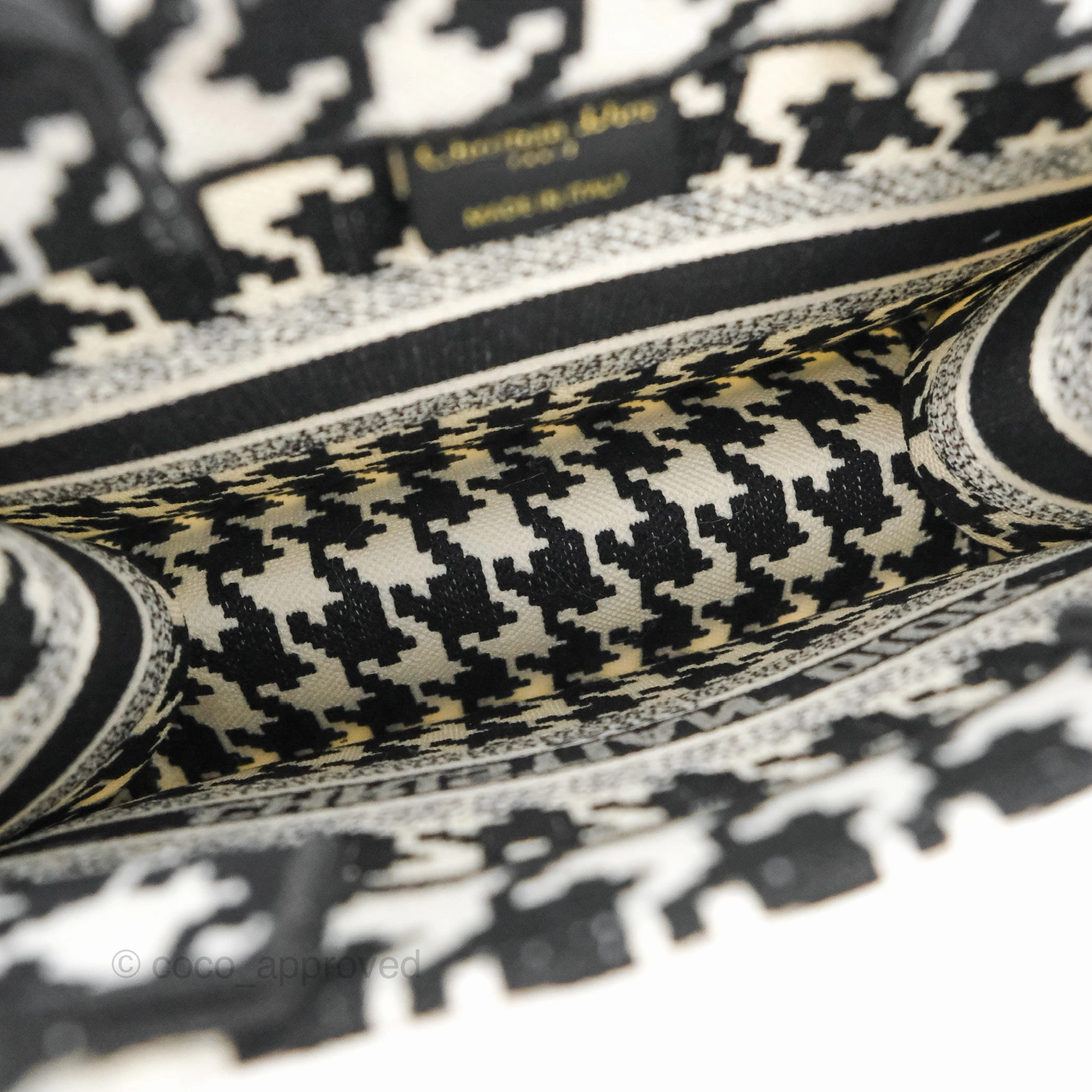 Christian Dior New Small Book Tote Macro Houndstooth Embroidery Black/White