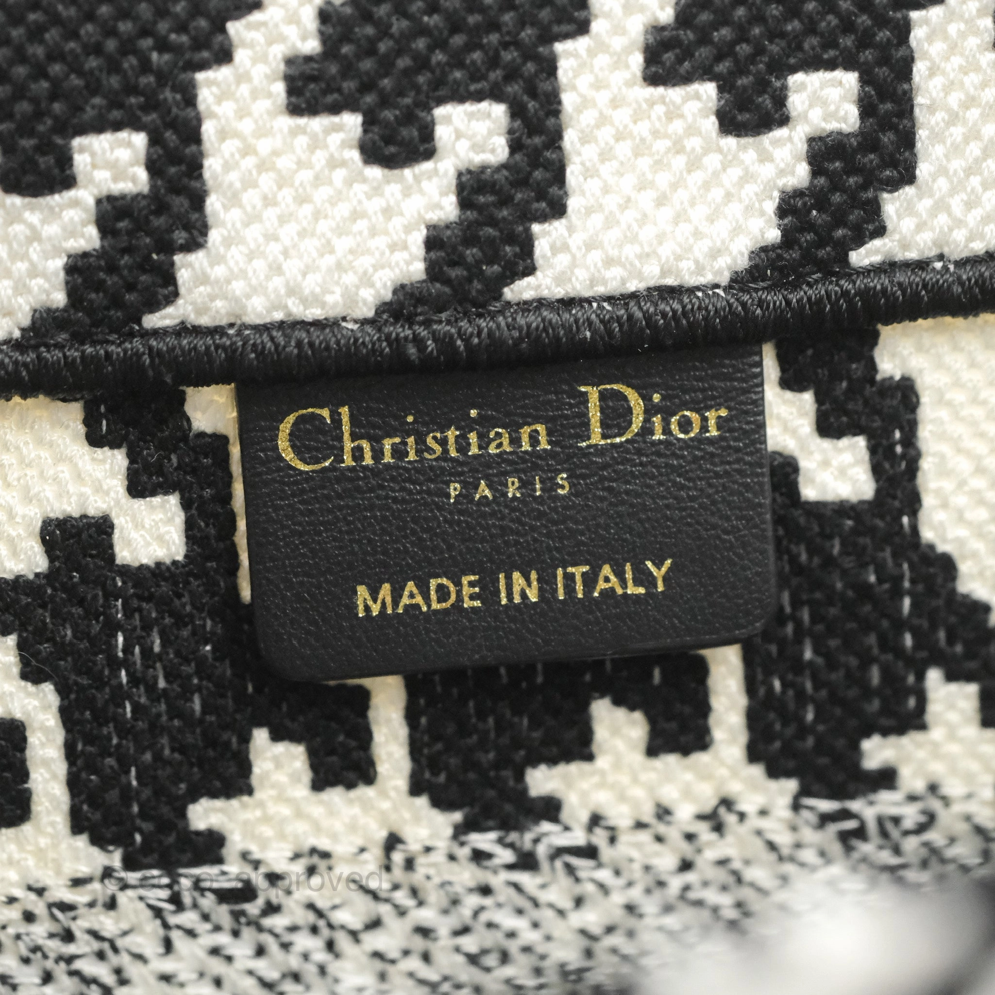 Christian Dior New Small Book Tote Macro Houndstooth Embroidery Black/White