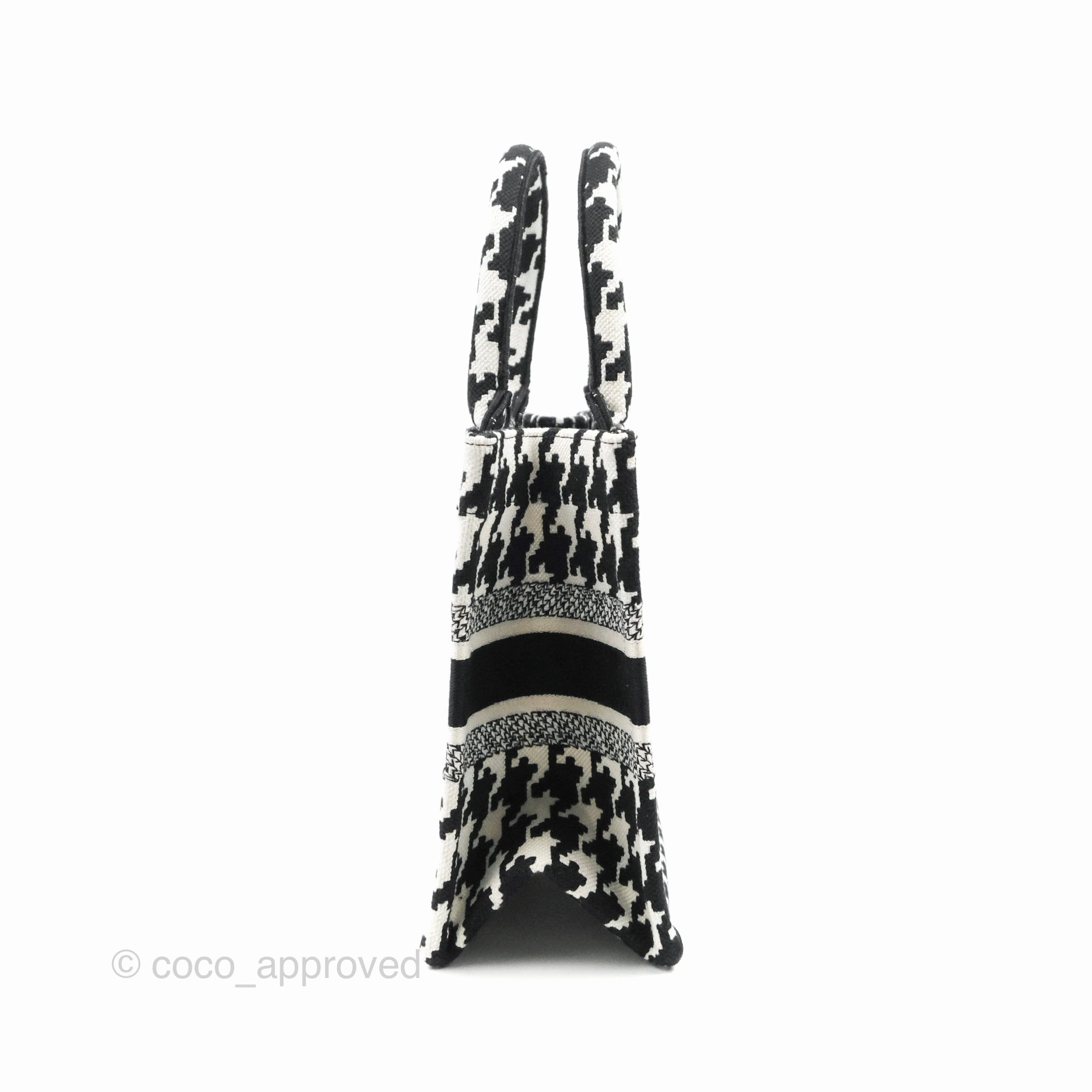 Christian Dior New Small Book Tote Macro Houndstooth Embroidery Black/White