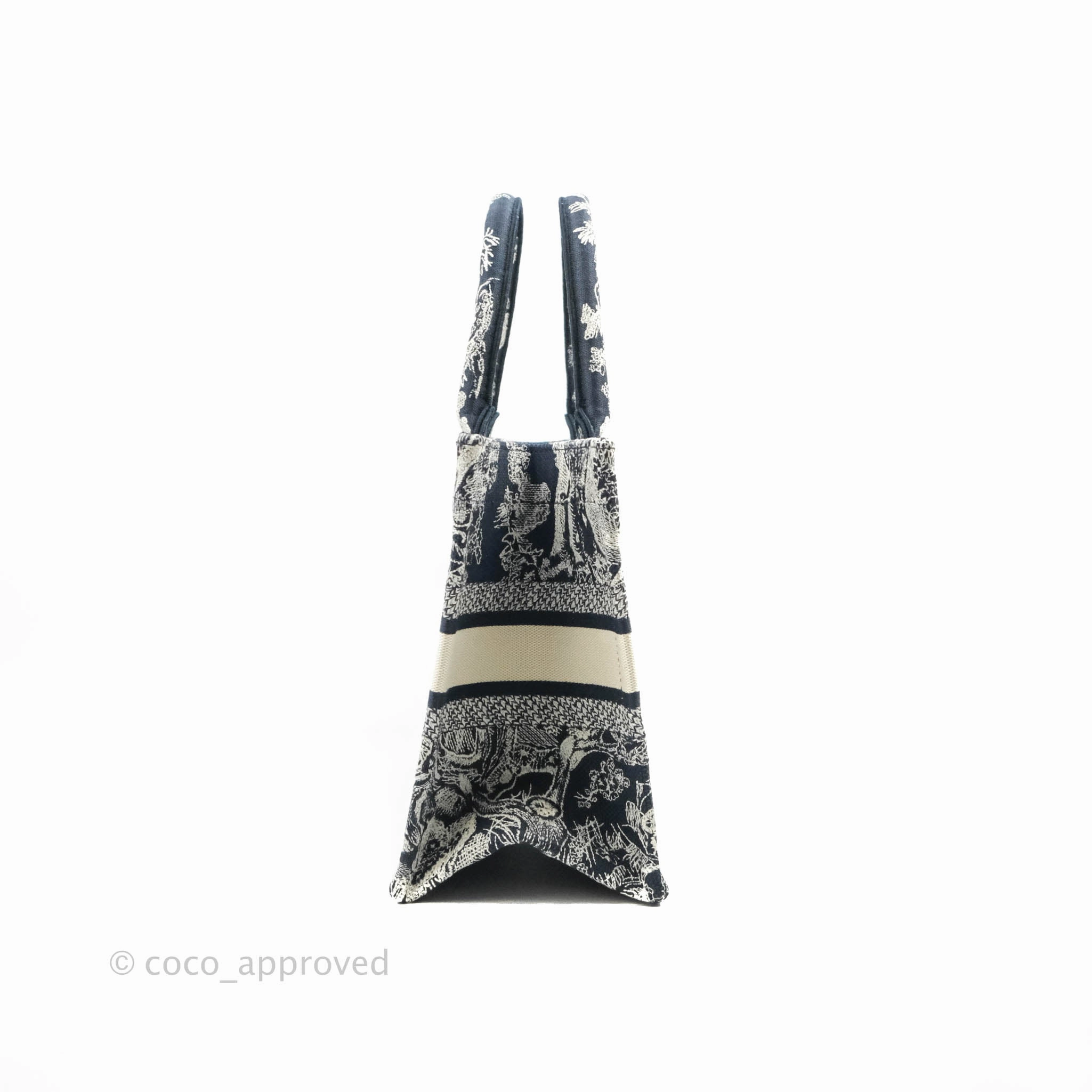 Christian Dior New Small Embroidered Toile De Jouy Navy Canvas Book Tote