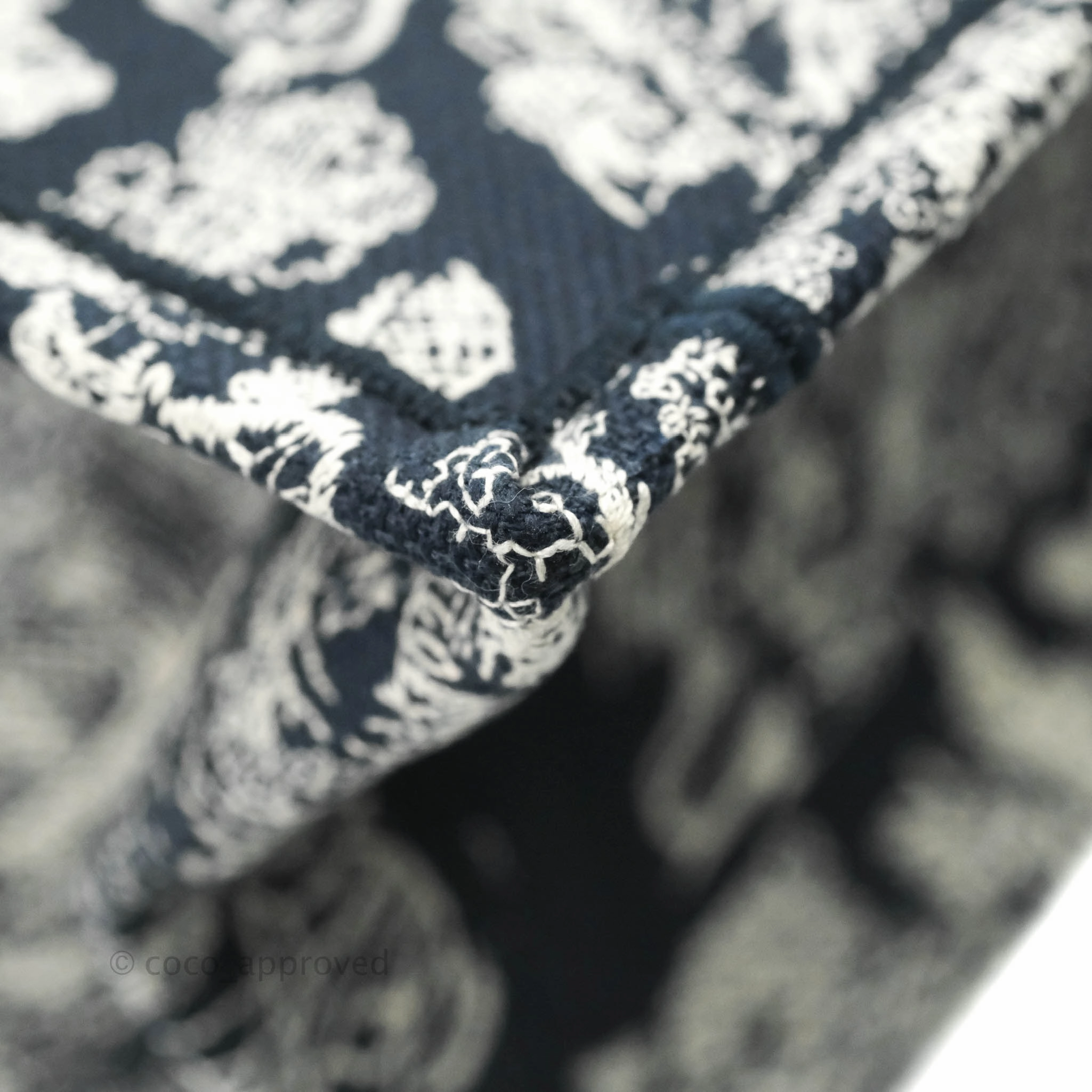 Christian Dior New Small Embroidered Toile De Jouy Navy Canvas Book Tote