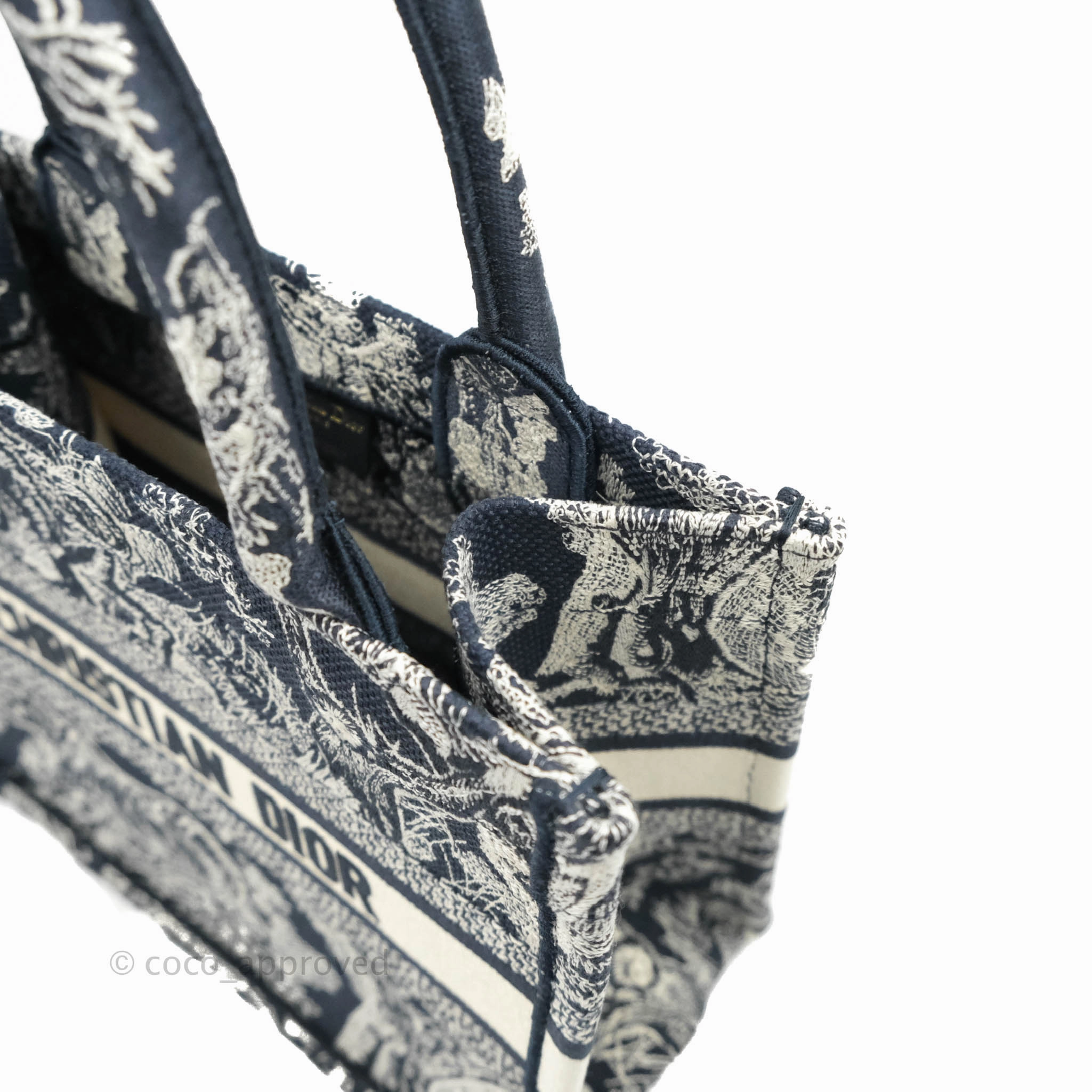 Christian Dior New Small Embroidered Toile De Jouy Navy Canvas Book Tote