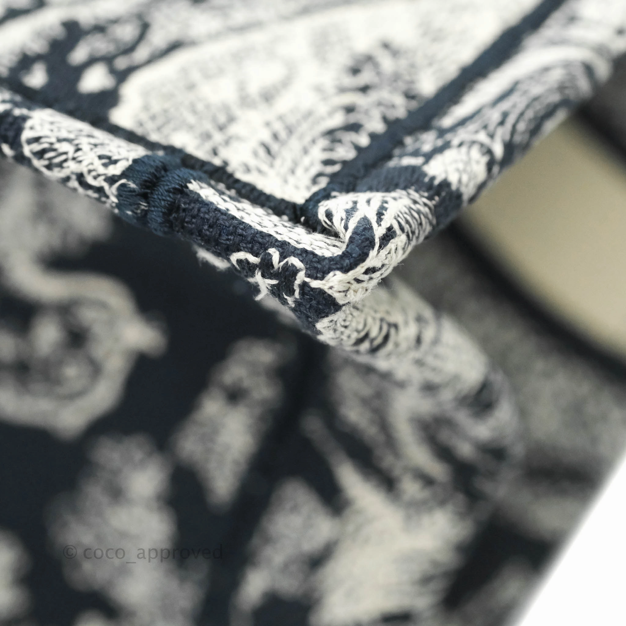 Christian Dior New Small Embroidered Toile De Jouy Navy Canvas Book Tote