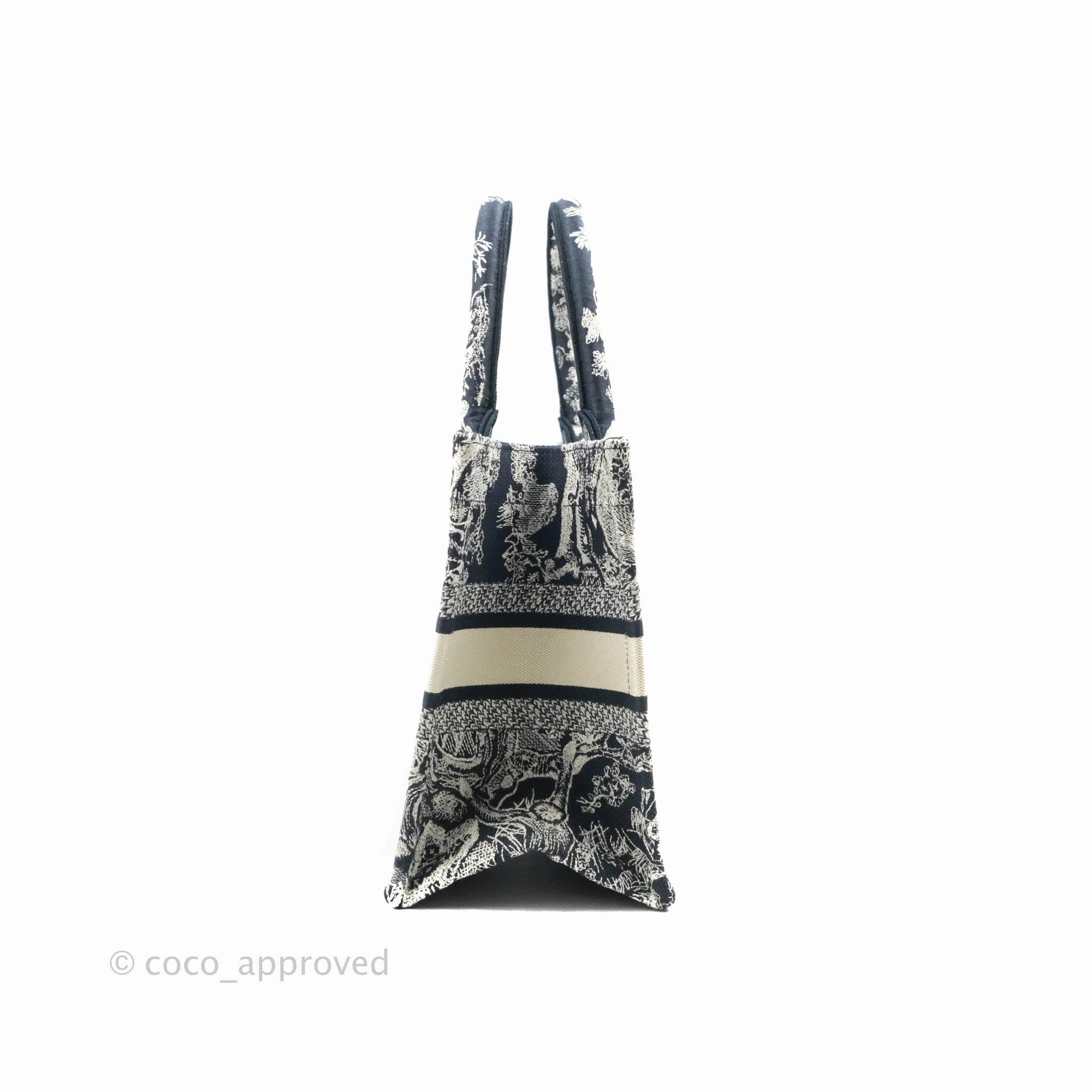 Christian Dior New Small Embroidered Toile De Jouy Navy Canvas Book Tote