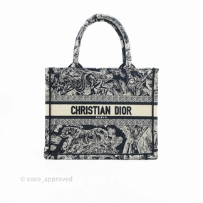 Christian Dior New Small Embroidered Toile De Jouy Navy Canvas Book Tote
