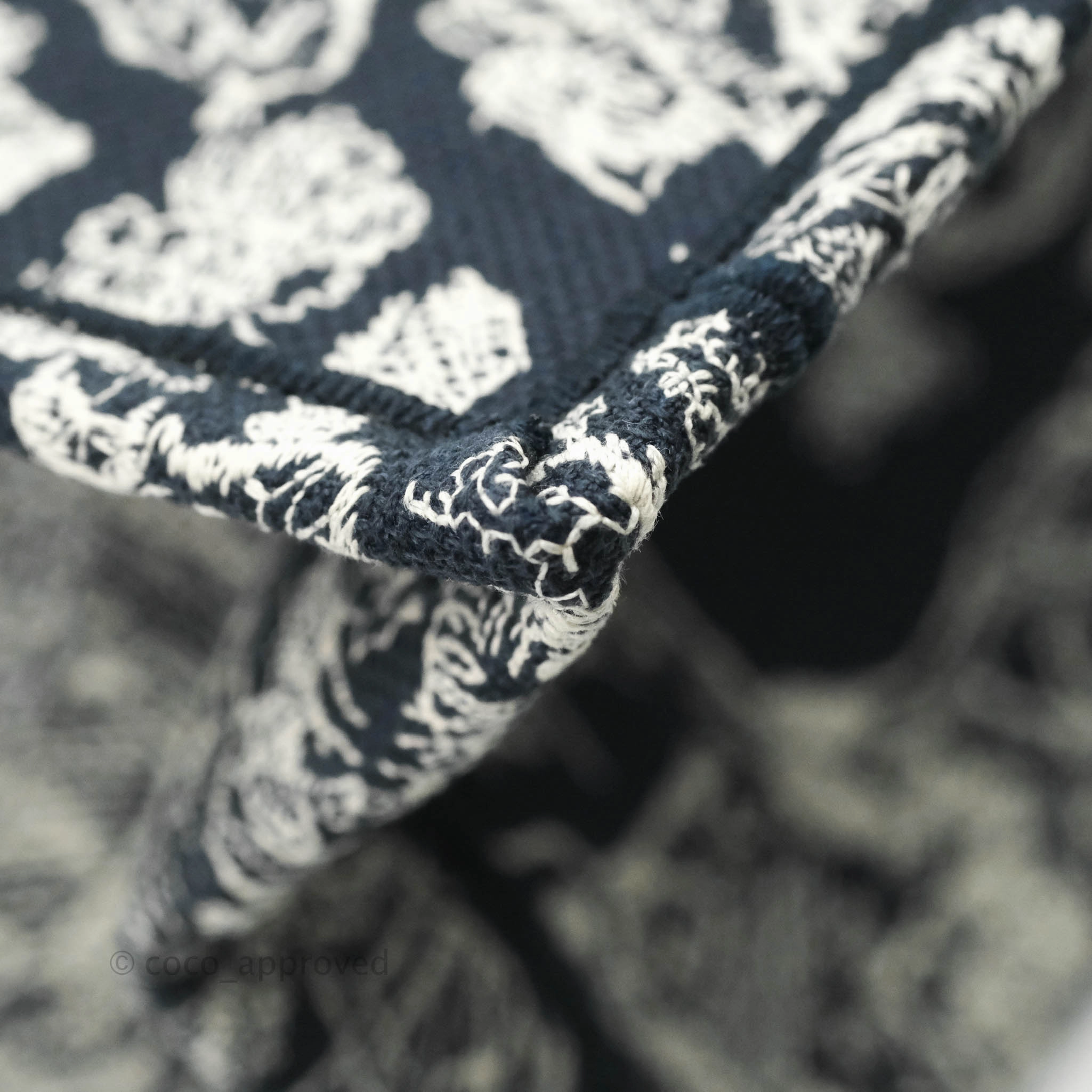 Christian Dior New Small Embroidered Toile De Jouy Navy Canvas Book Tote