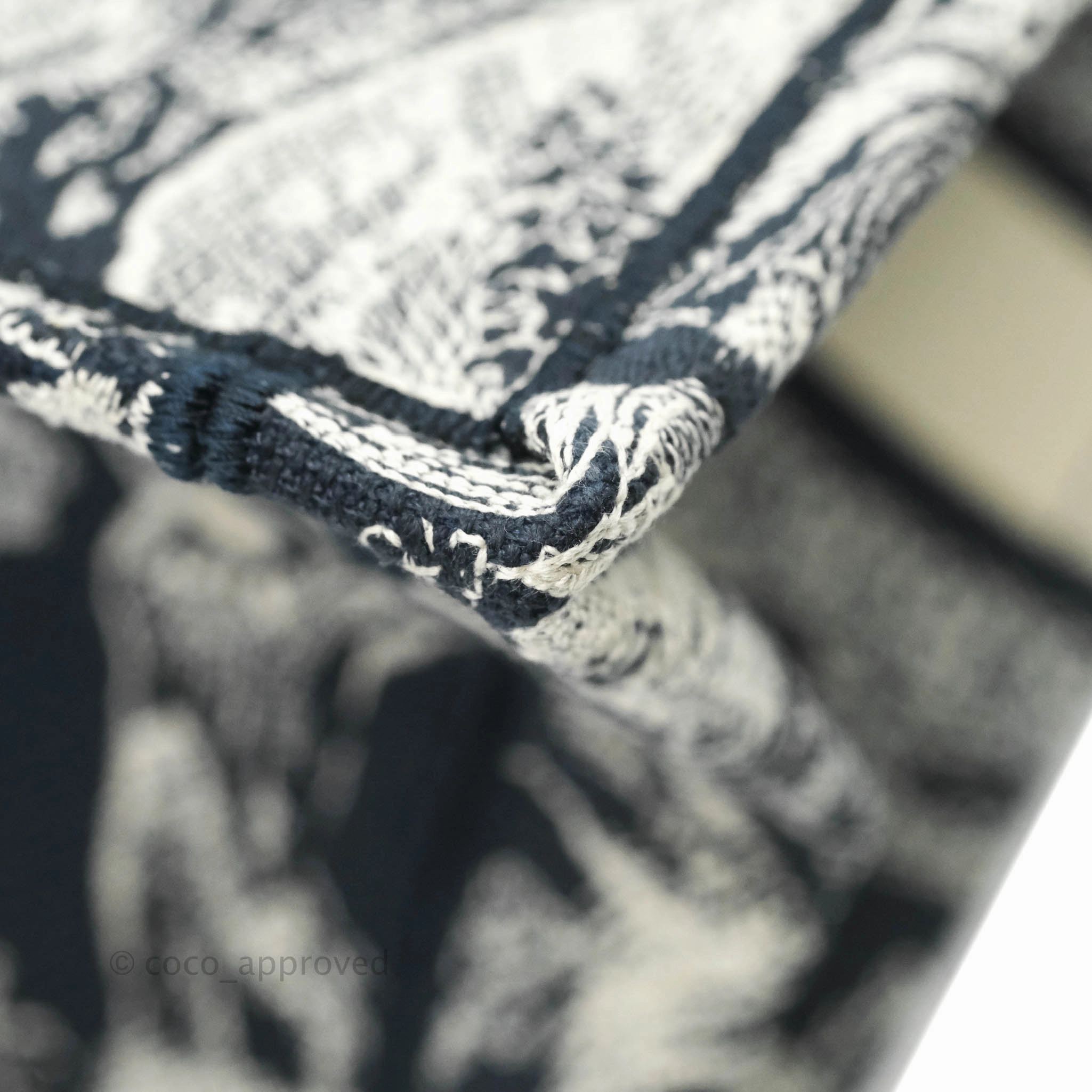 Christian Dior New Small Embroidered Toile De Jouy Navy Canvas Book Tote