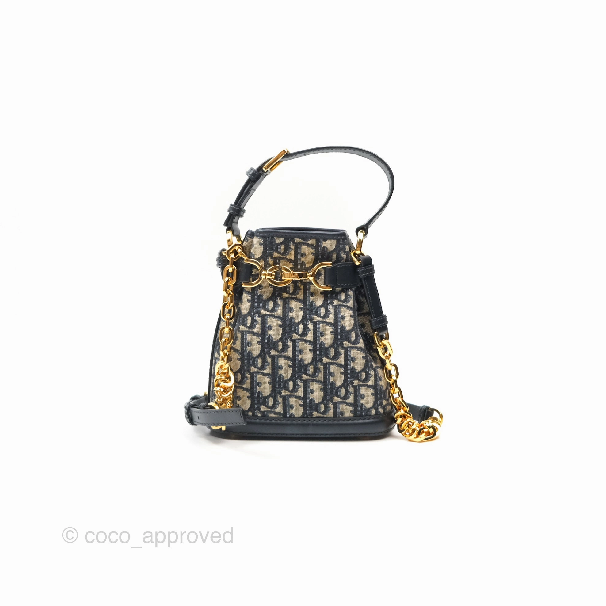 Christian Dior Oblique Calfskin C'est Dior Cannage Bucket Bag Blue Small