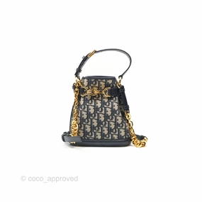 Christian Dior Oblique Calfskin C'est Dior Cannage Bucket Bag Blue Small