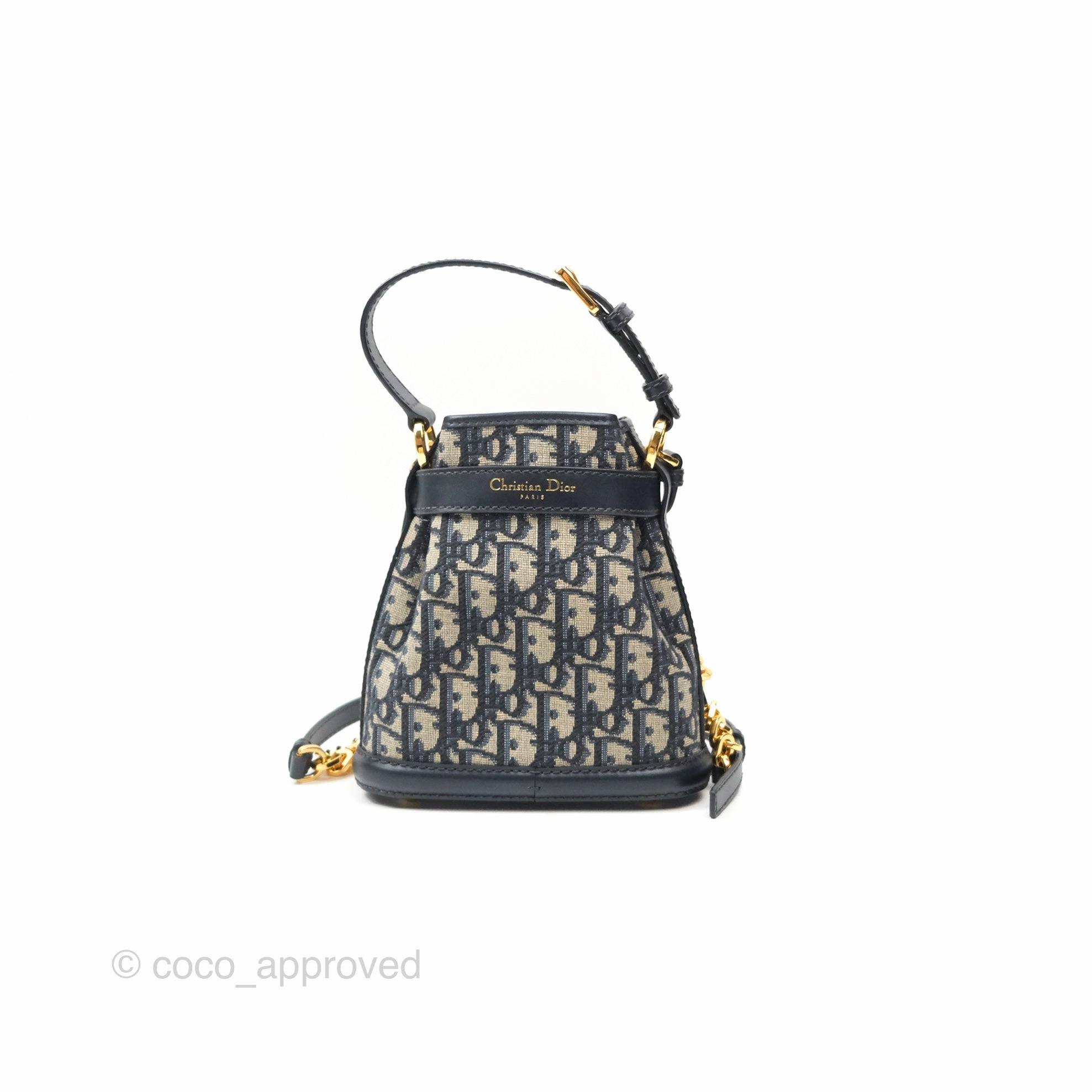 Christian Dior Oblique Calfskin C'est Dior Cannage Bucket Bag Blue Small