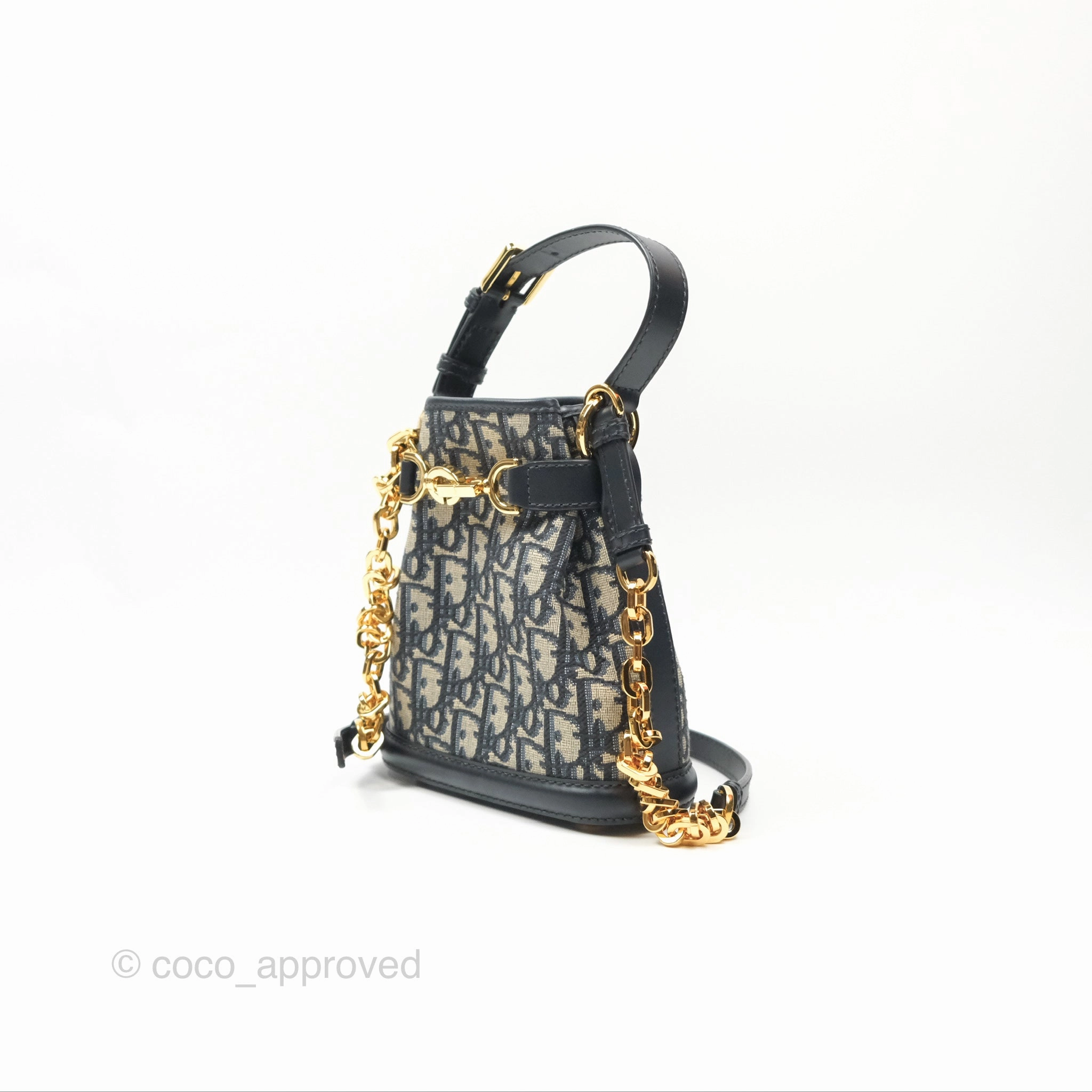 Christian Dior Oblique Calfskin C'est Dior Cannage Bucket Bag Blue Small