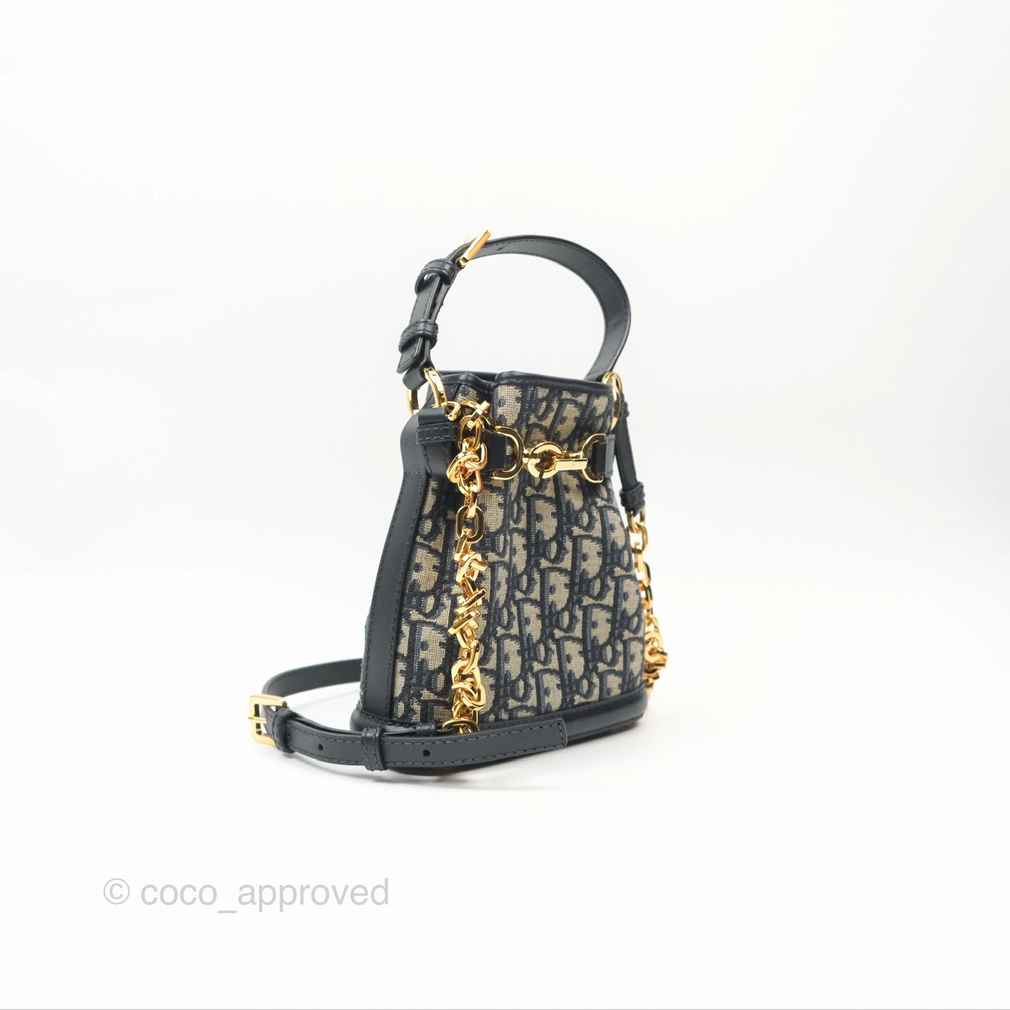 Christian Dior Oblique Calfskin C'est Dior Cannage Bucket Bag Blue Small