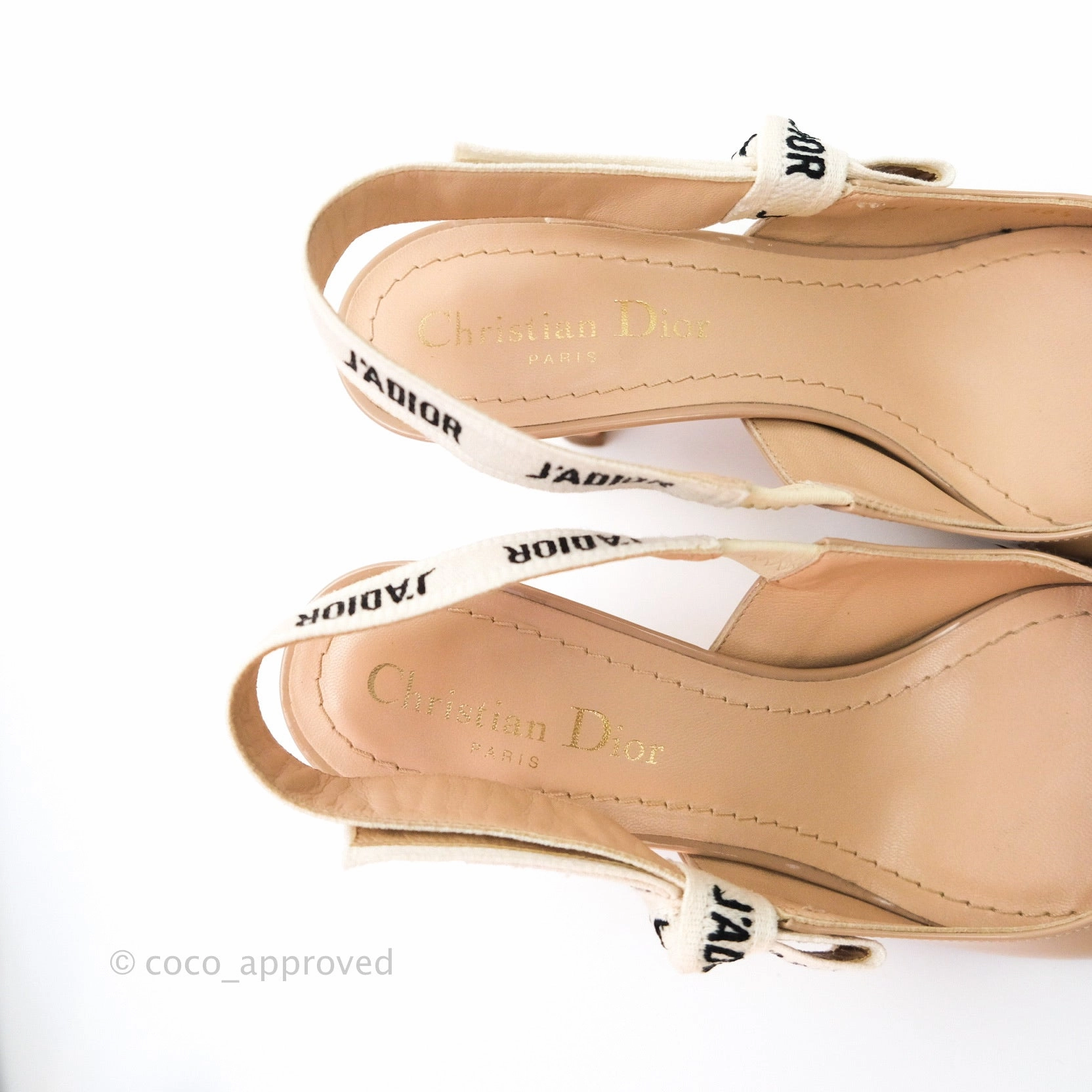 Christian Dior Patent J'adior Ribbon Slingback Pumps 36.5 Beige