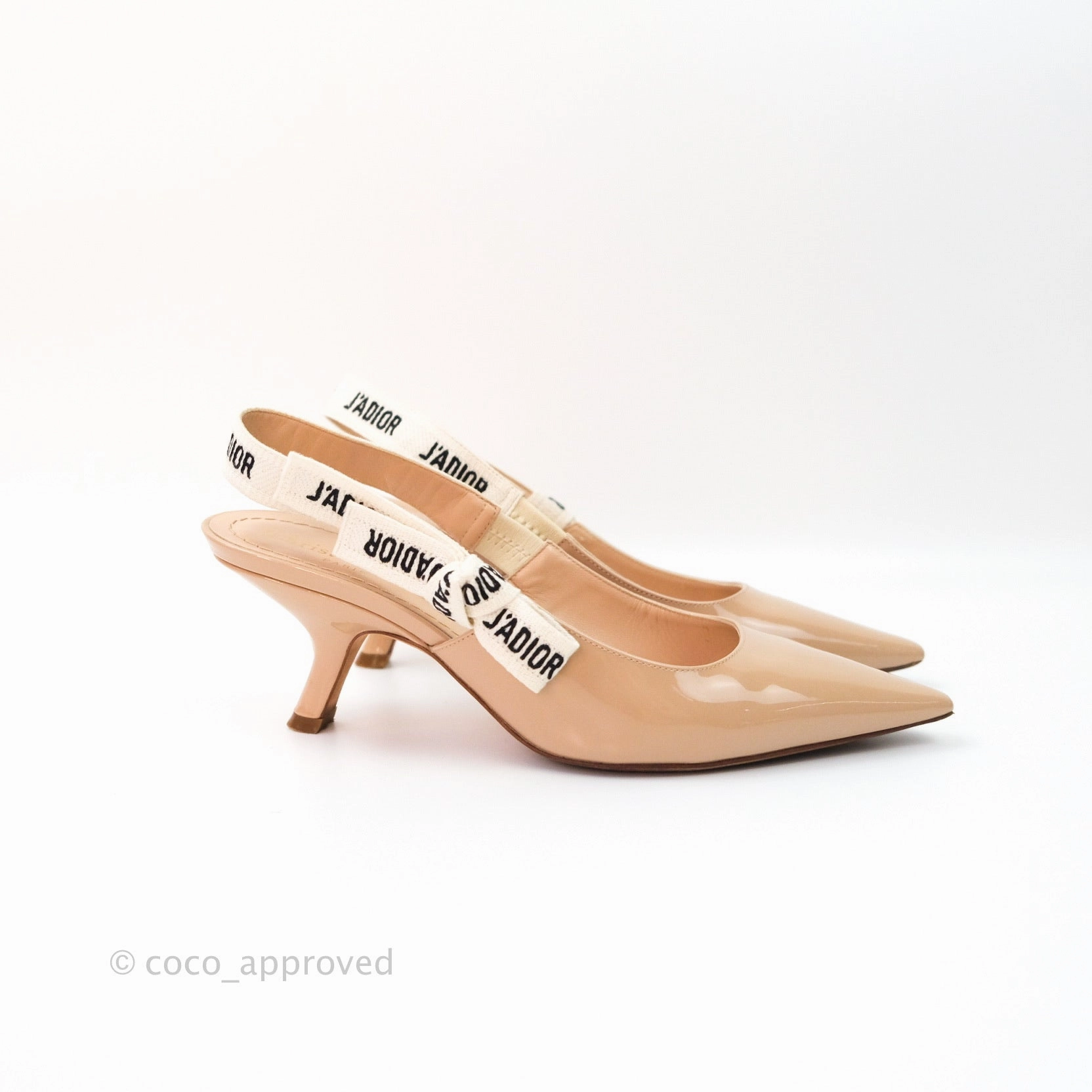 Christian Dior Patent J'adior Ribbon Slingback Pumps 36.5 Beige