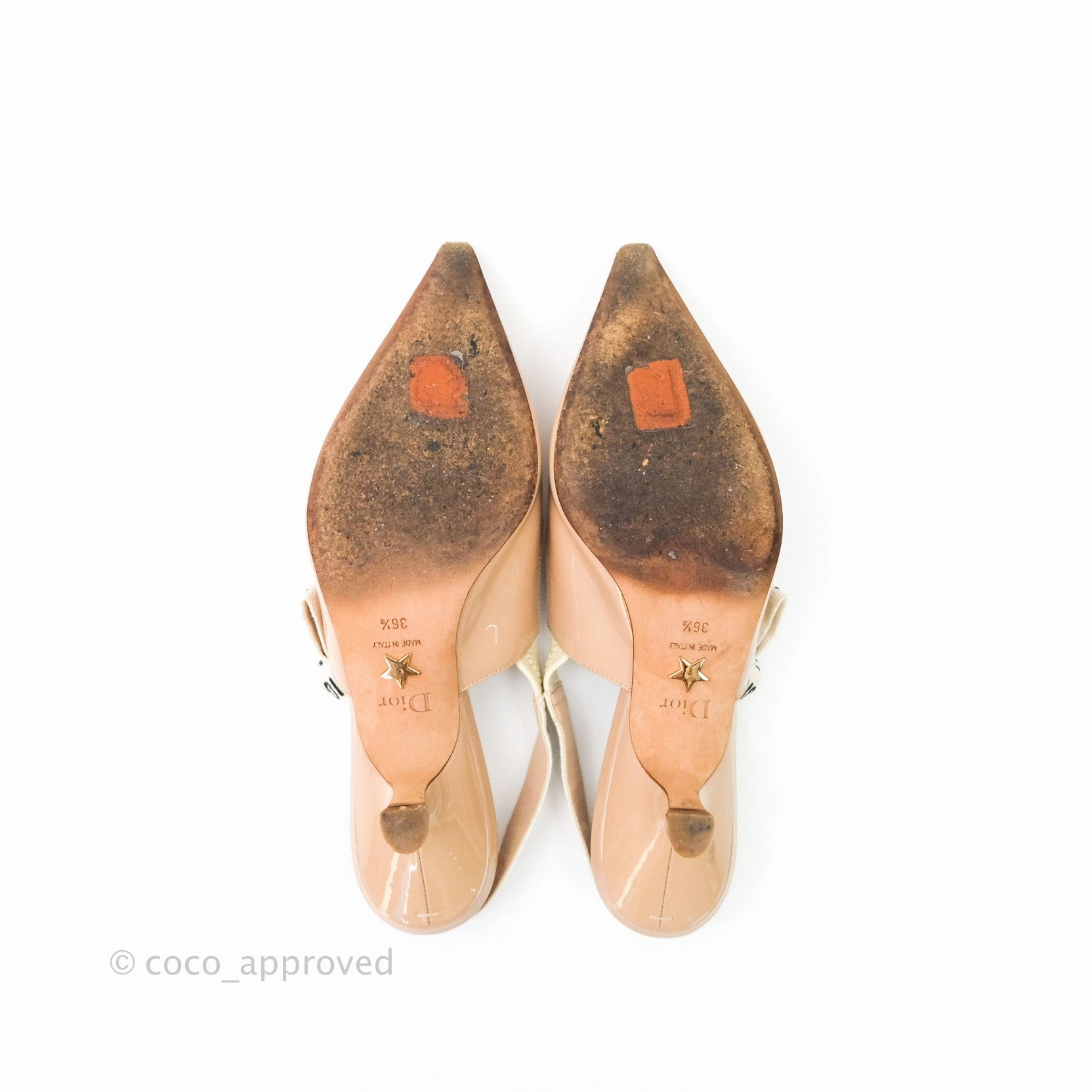 Christian Dior Patent J'adior Ribbon Slingback Pumps 36.5 Beige
