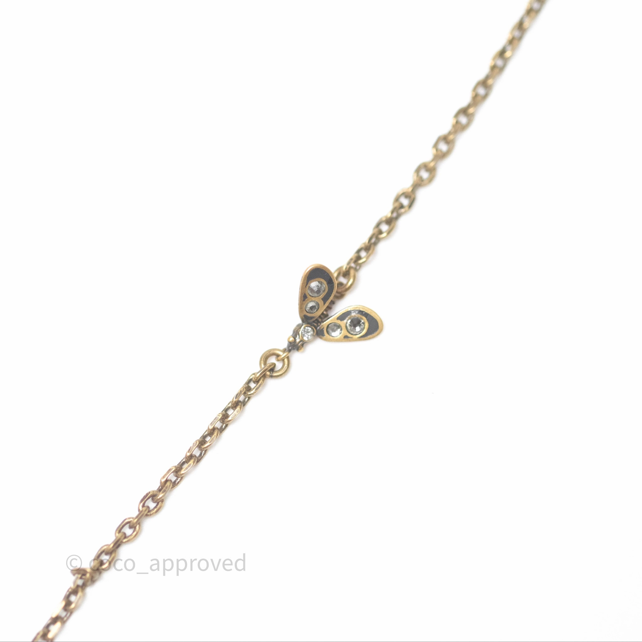 Christian Dior Pearl Crystal Bee Long Necklace Aged Gold Tone