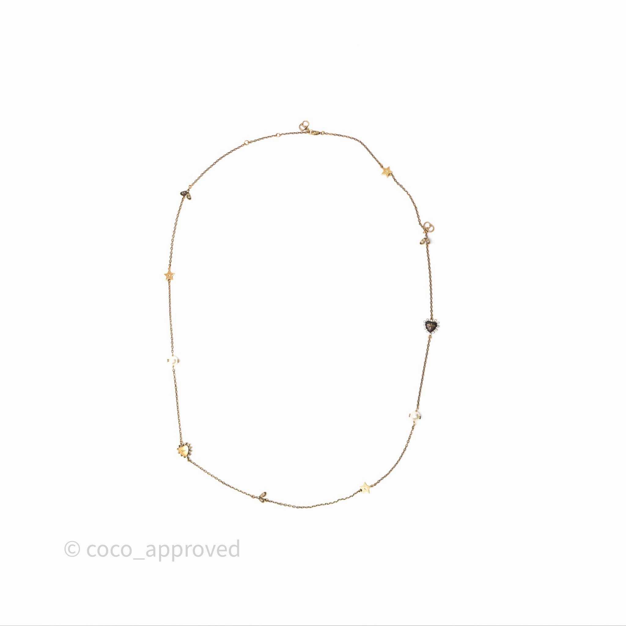 Christian Dior Pearl Crystal Bee Long Necklace Aged Gold Tone