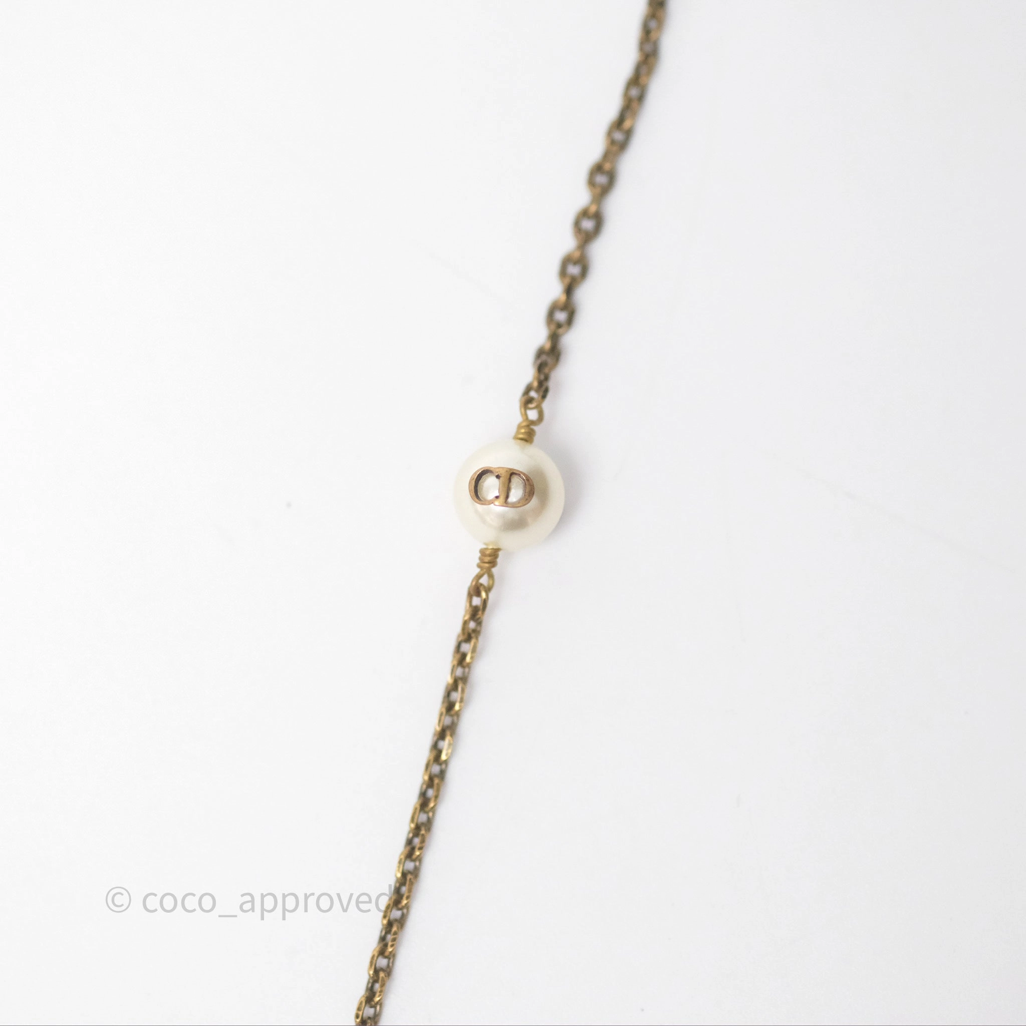 Christian Dior Pearl Crystal Bee Long Necklace Aged Gold Tone