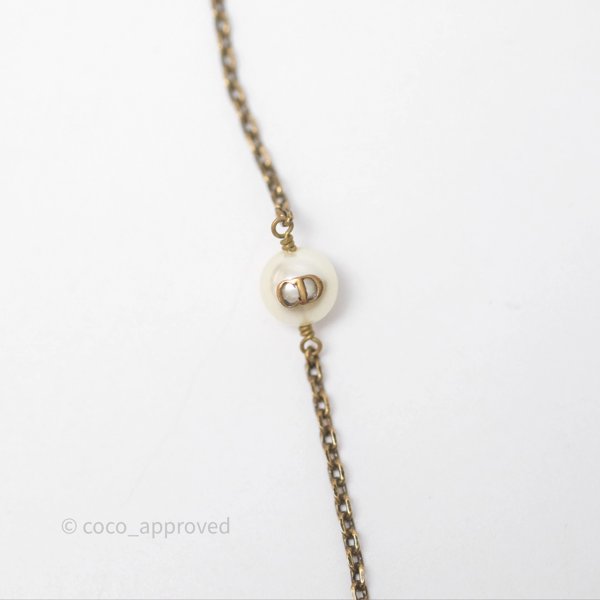 Christian Dior Pearl Crystal Bee Long Necklace Aged Gold Tone