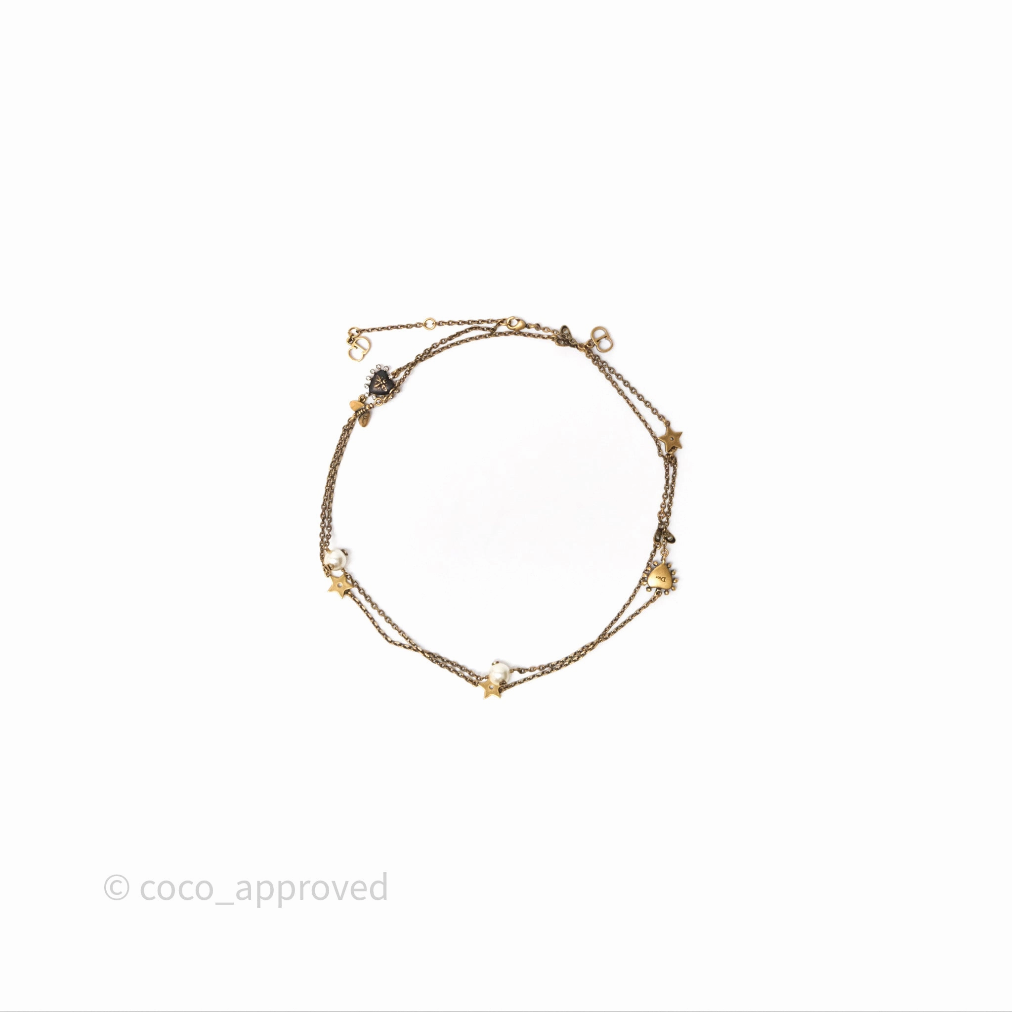 Christian Dior Pearl Crystal Bee Long Necklace Aged Gold Tone