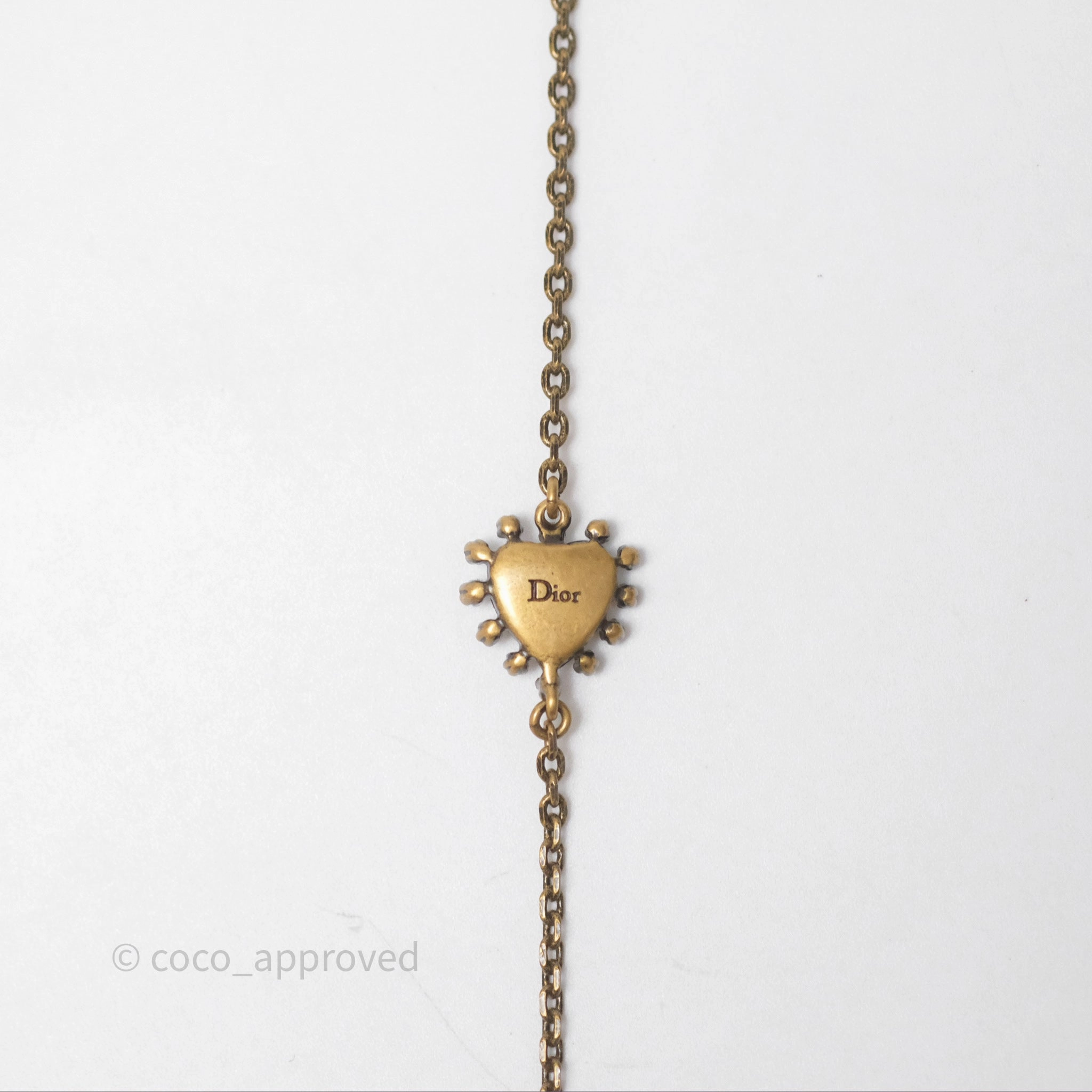Christian Dior Pearl Crystal Bee Long Necklace Aged Gold Tone