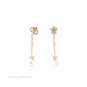 Christian Dior Pearl Crystal Star CD Long Drop Earrings