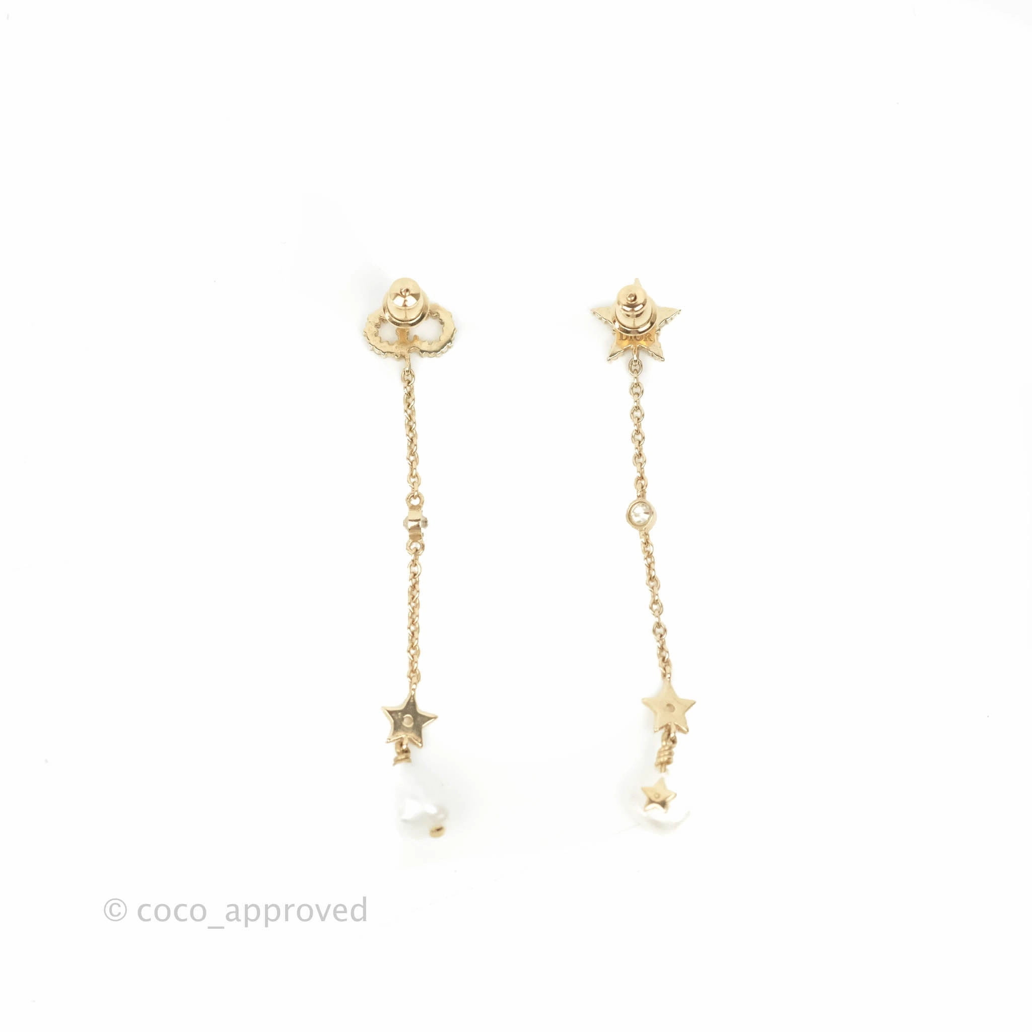 Christian Dior Pearl Crystal Star CD Long Drop Earrings