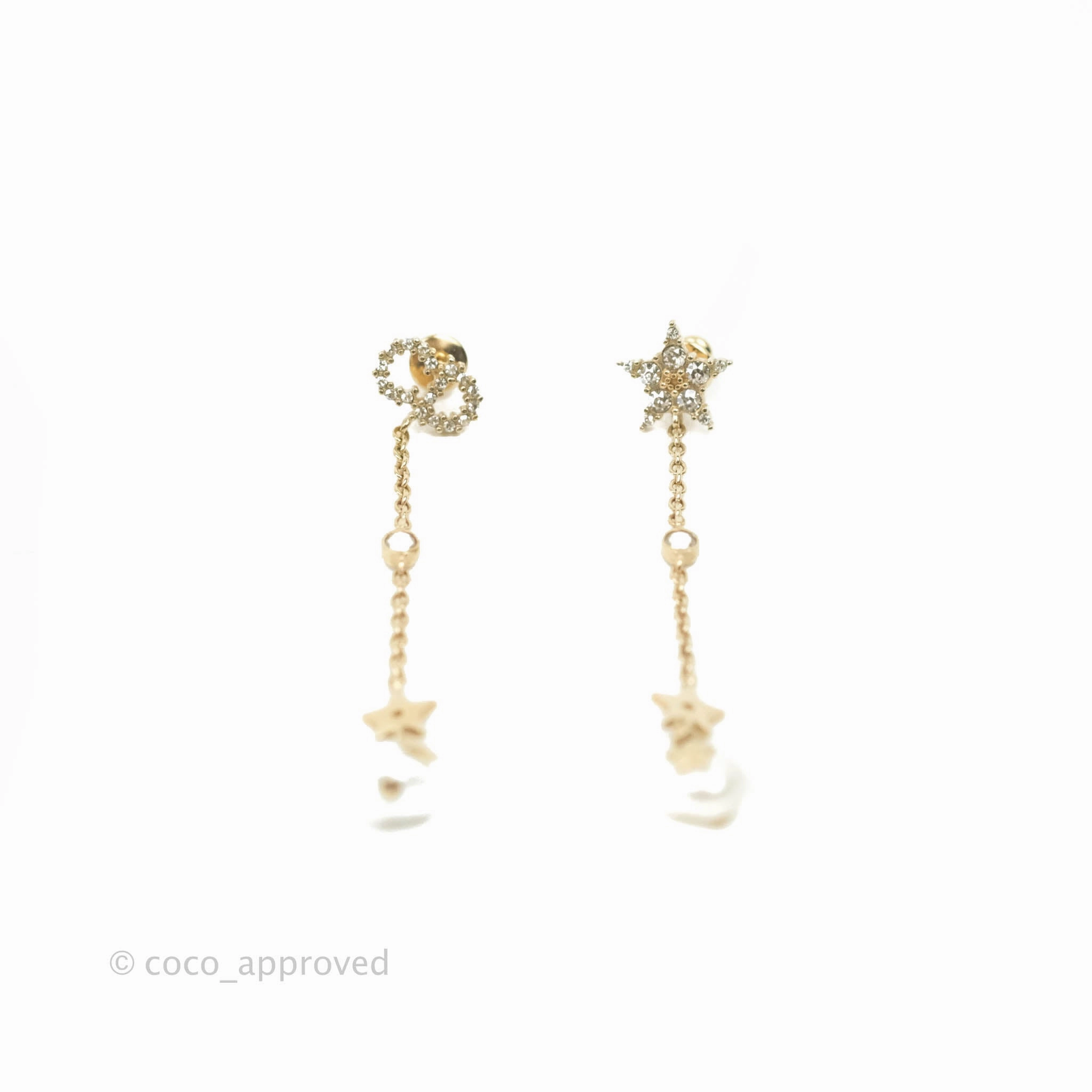 Christian Dior Pearl Crystal Star CD Long Drop Earrings