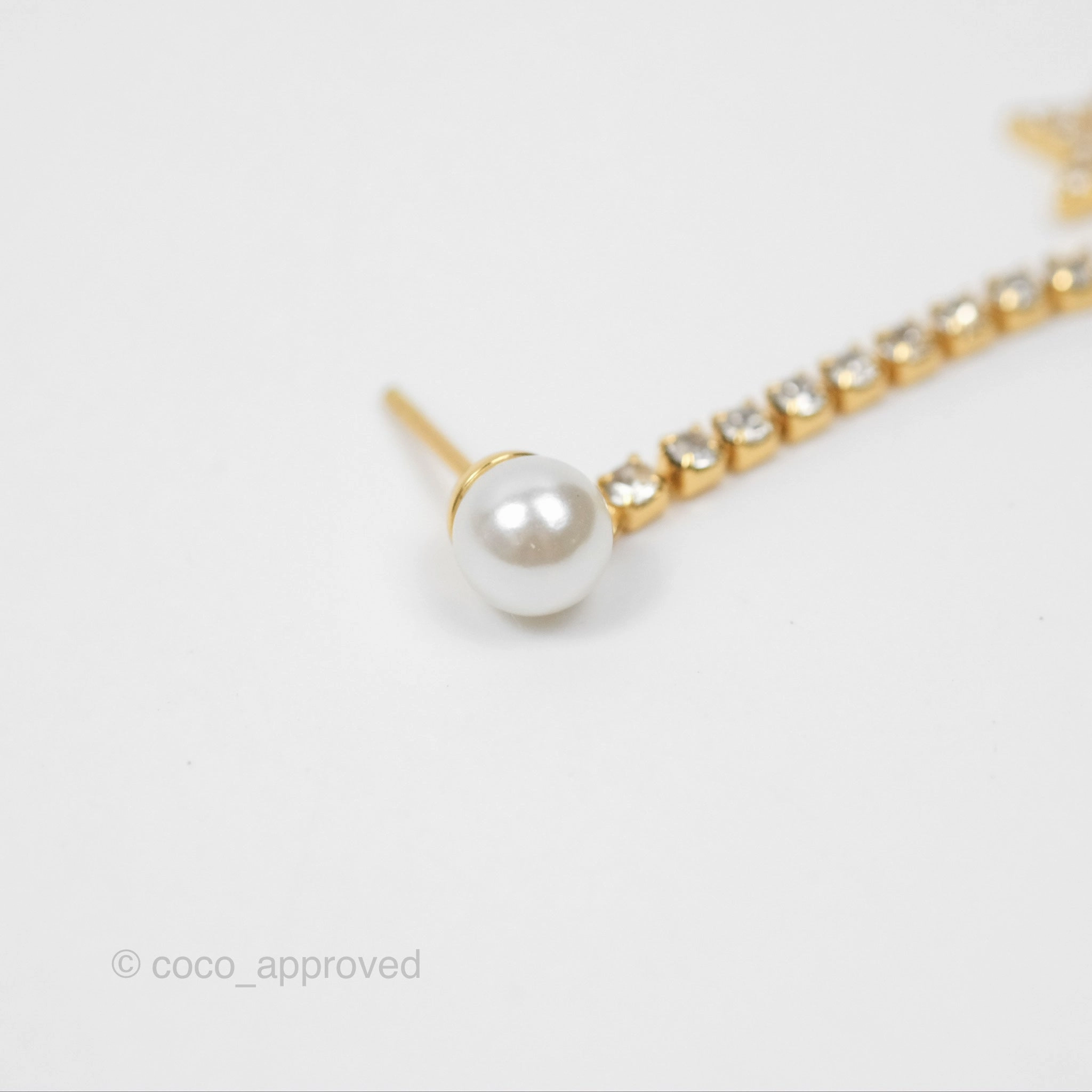 Christian Dior Pearl Crystal Star Tribales Earrings Gold Tone