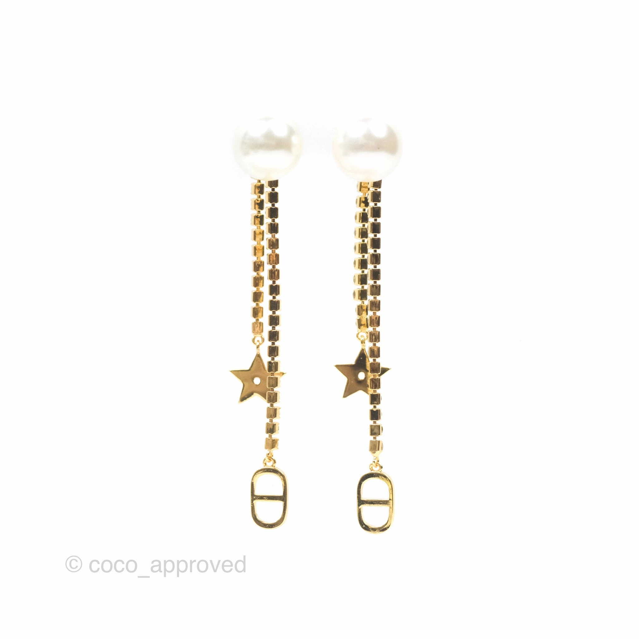 Christian Dior Pearl Crystal Star Tribales Earrings Gold Tone