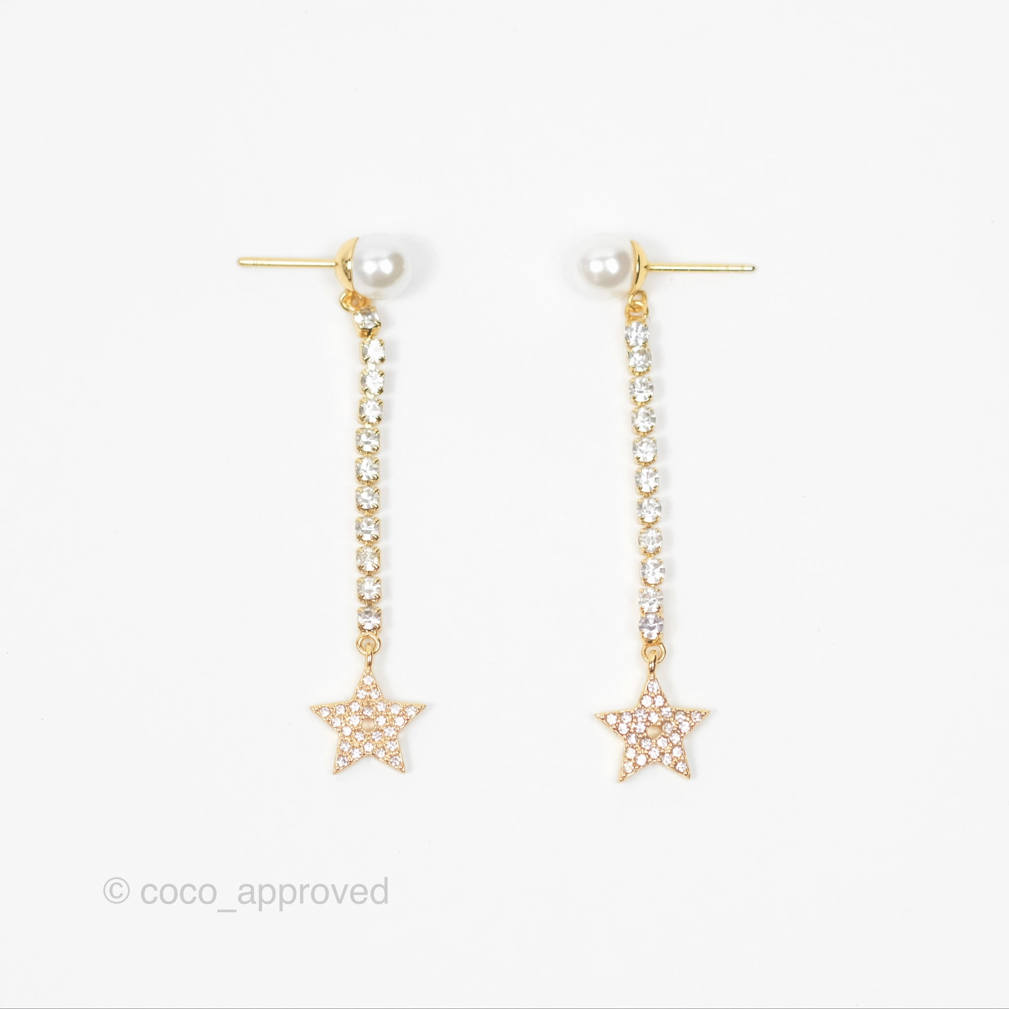Christian Dior Pearl Crystal Star Tribales Earrings Gold Tone
