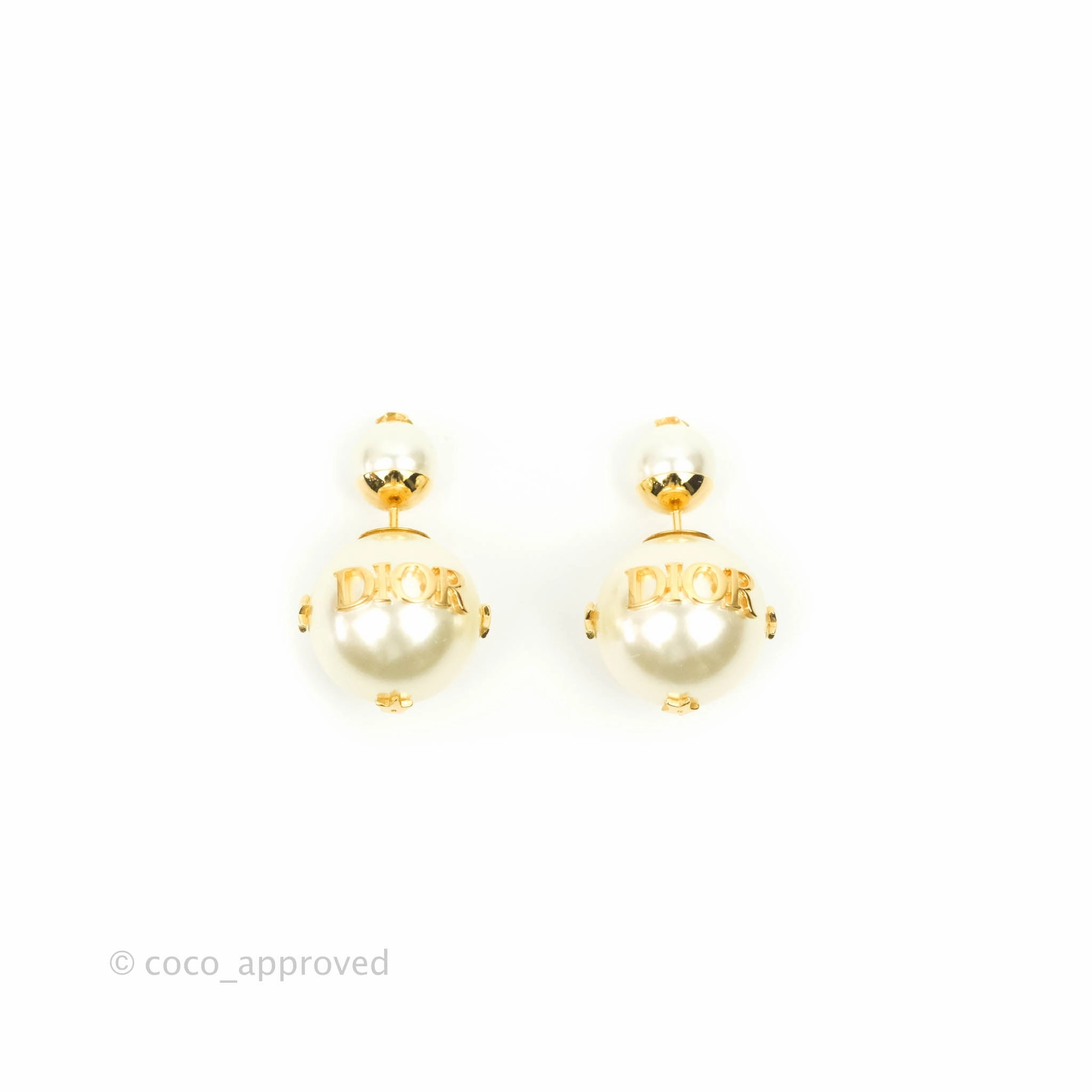 Christian Dior Pearl Star Tribales Earrings Gold Tone