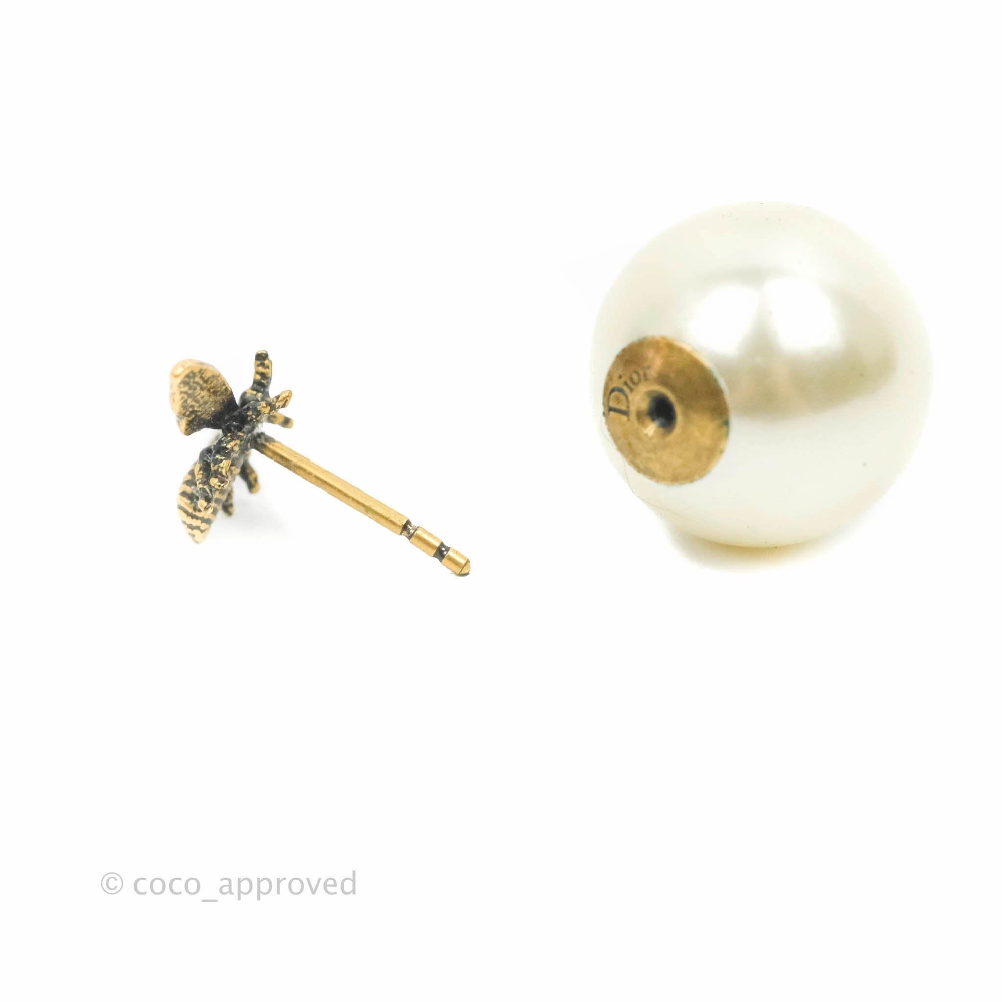 Christian Dior Pearl Tribales Bee Earrings Gold