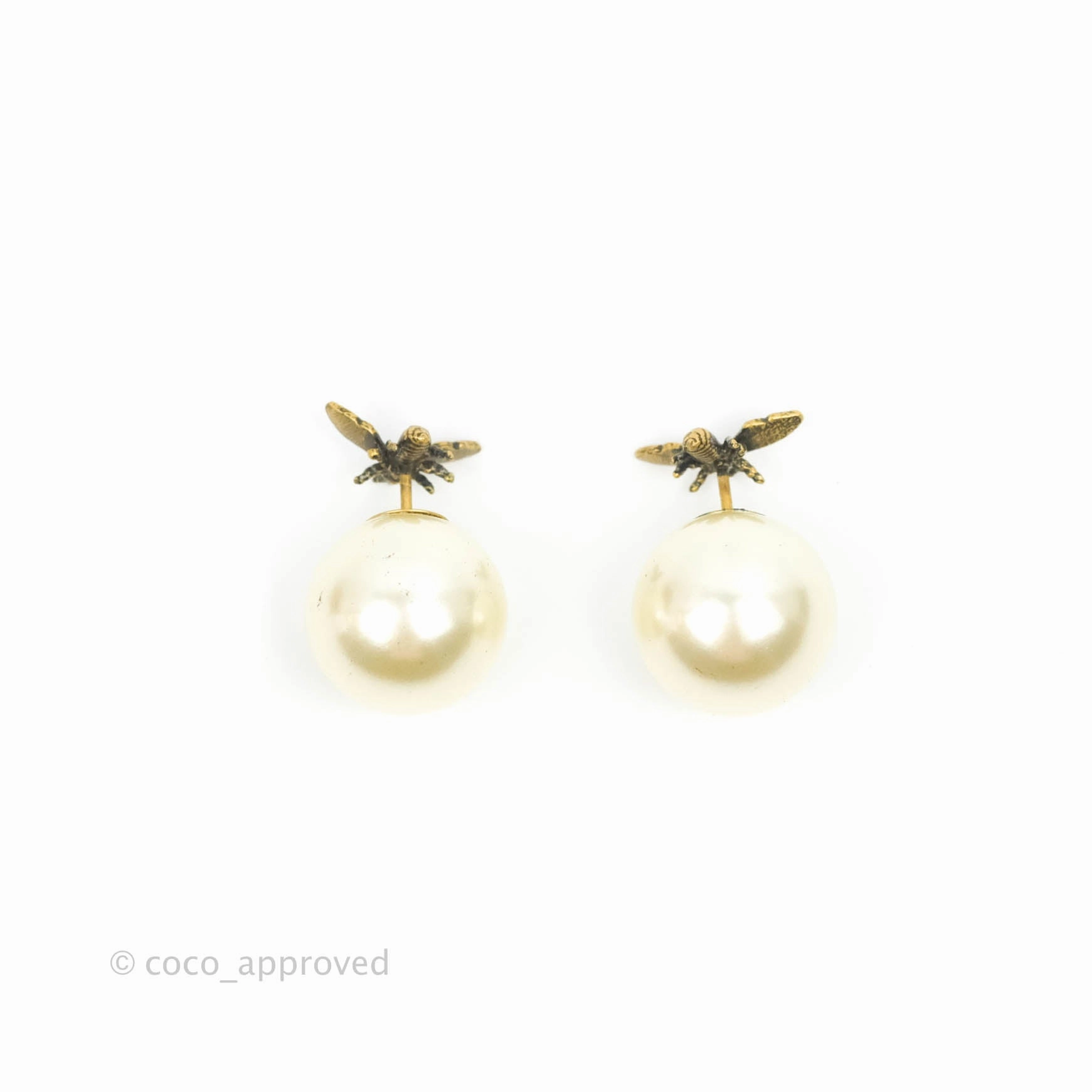Christian Dior Pearl Tribales Bee Earrings Gold
