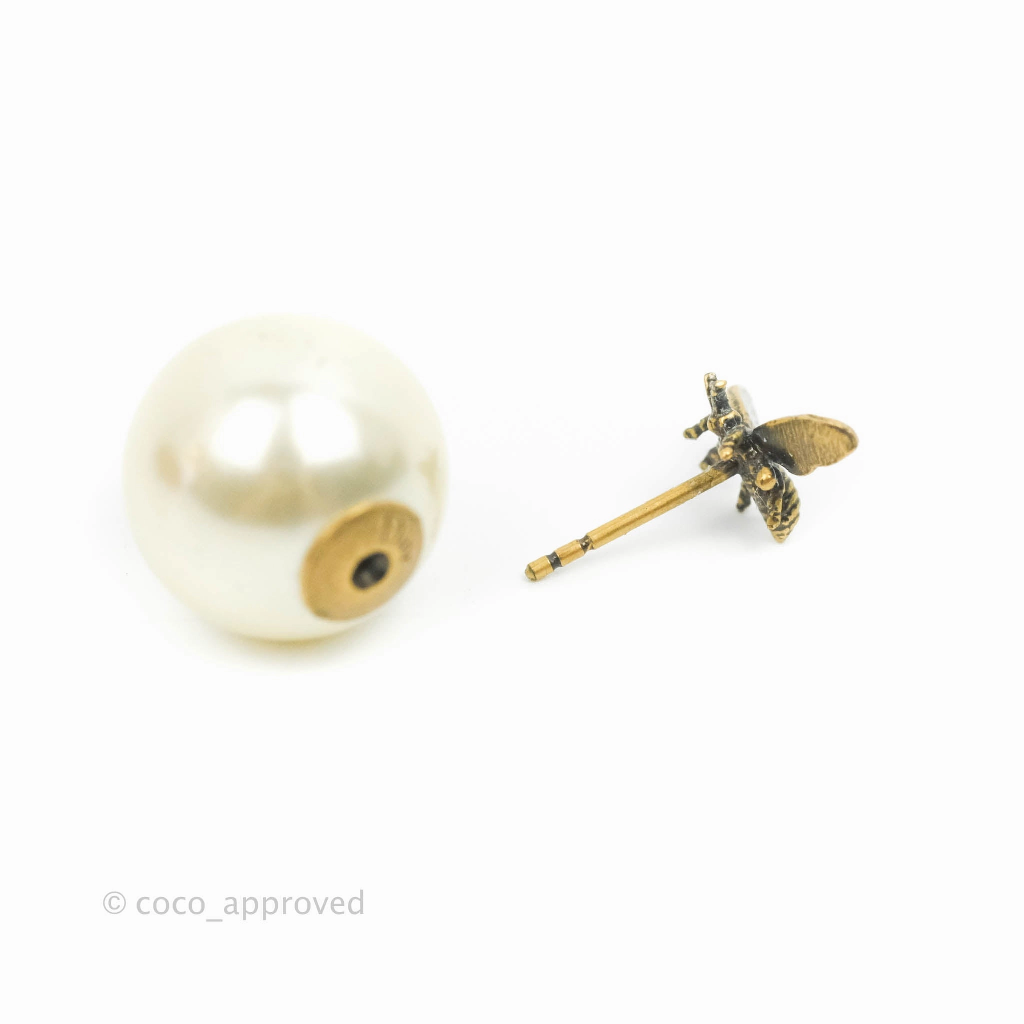 Christian Dior Pearl Tribales Bee Earrings Gold