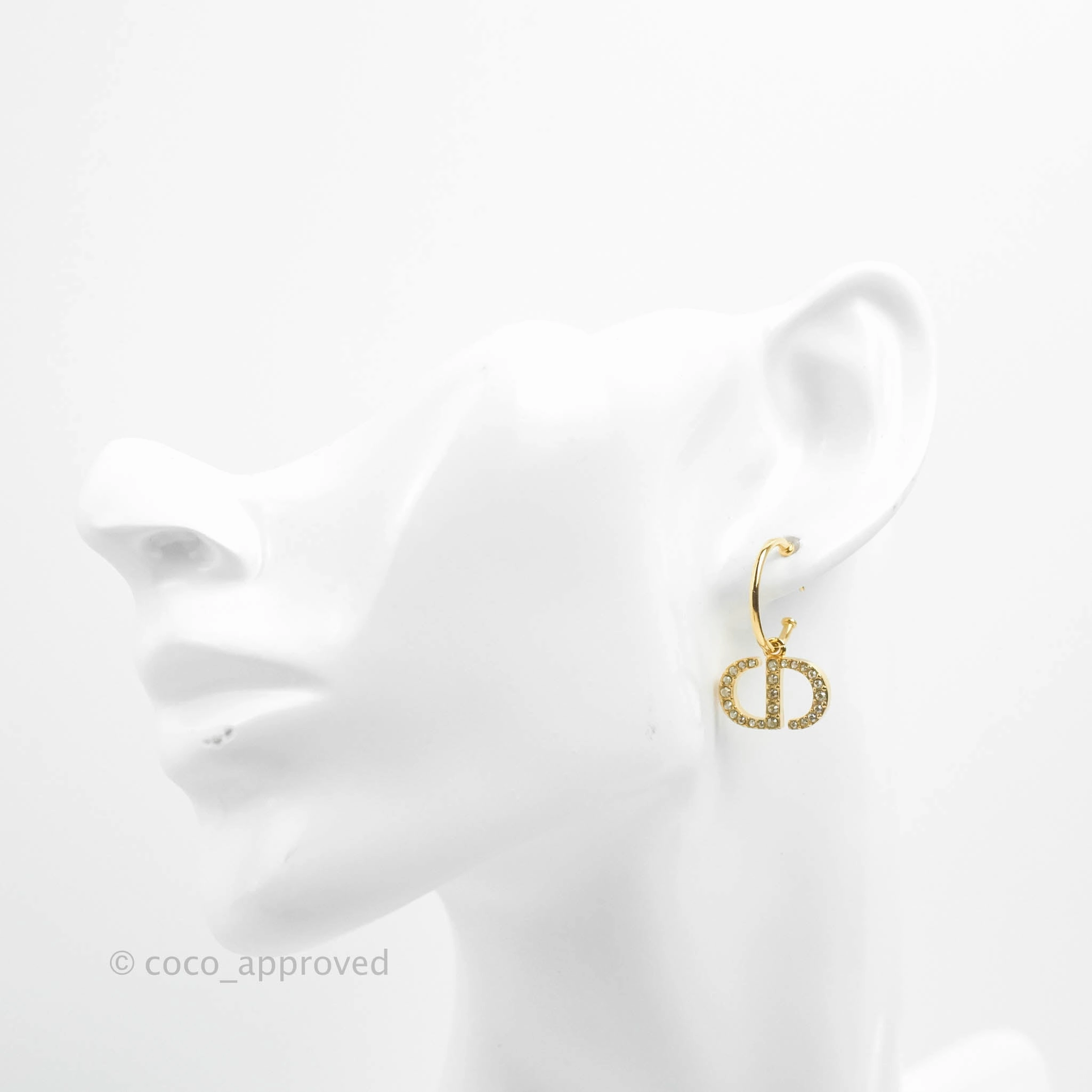 Christian Dior Petit CD Crystal Pearl Drop Earrings Gold Tone