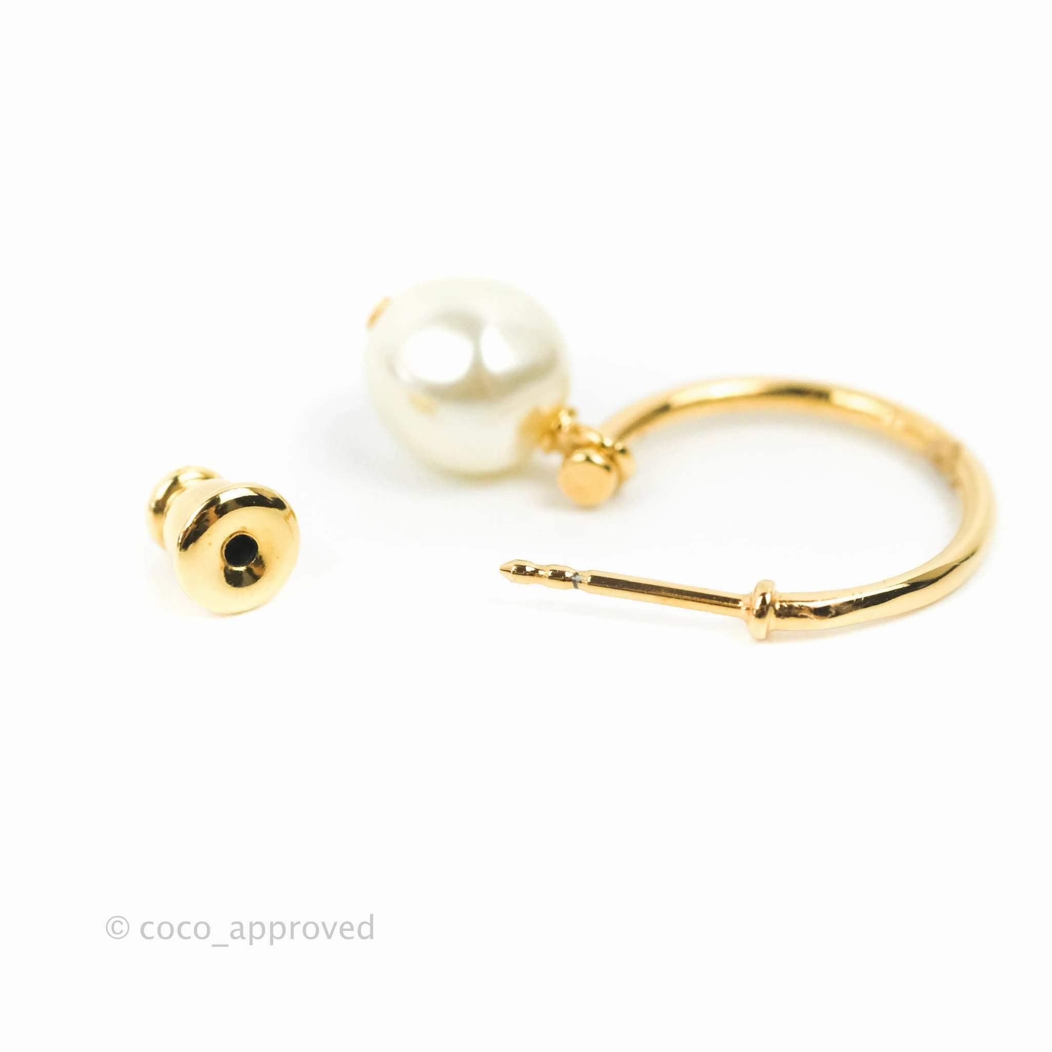 Christian Dior Petit CD Crystal Pearl Drop Earrings Gold Tone