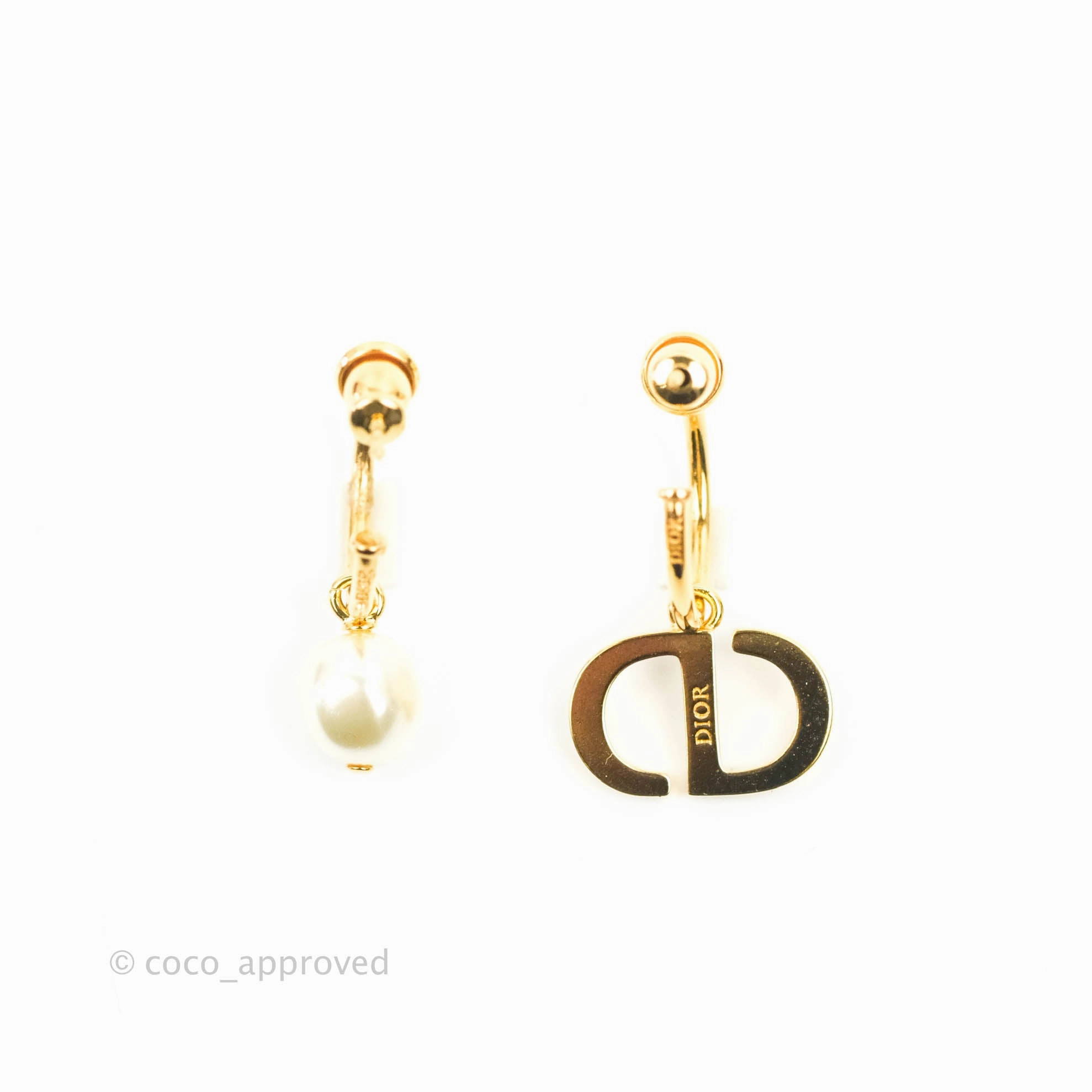 Christian Dior Petit CD Crystal Pearl Drop Earrings Gold Tone