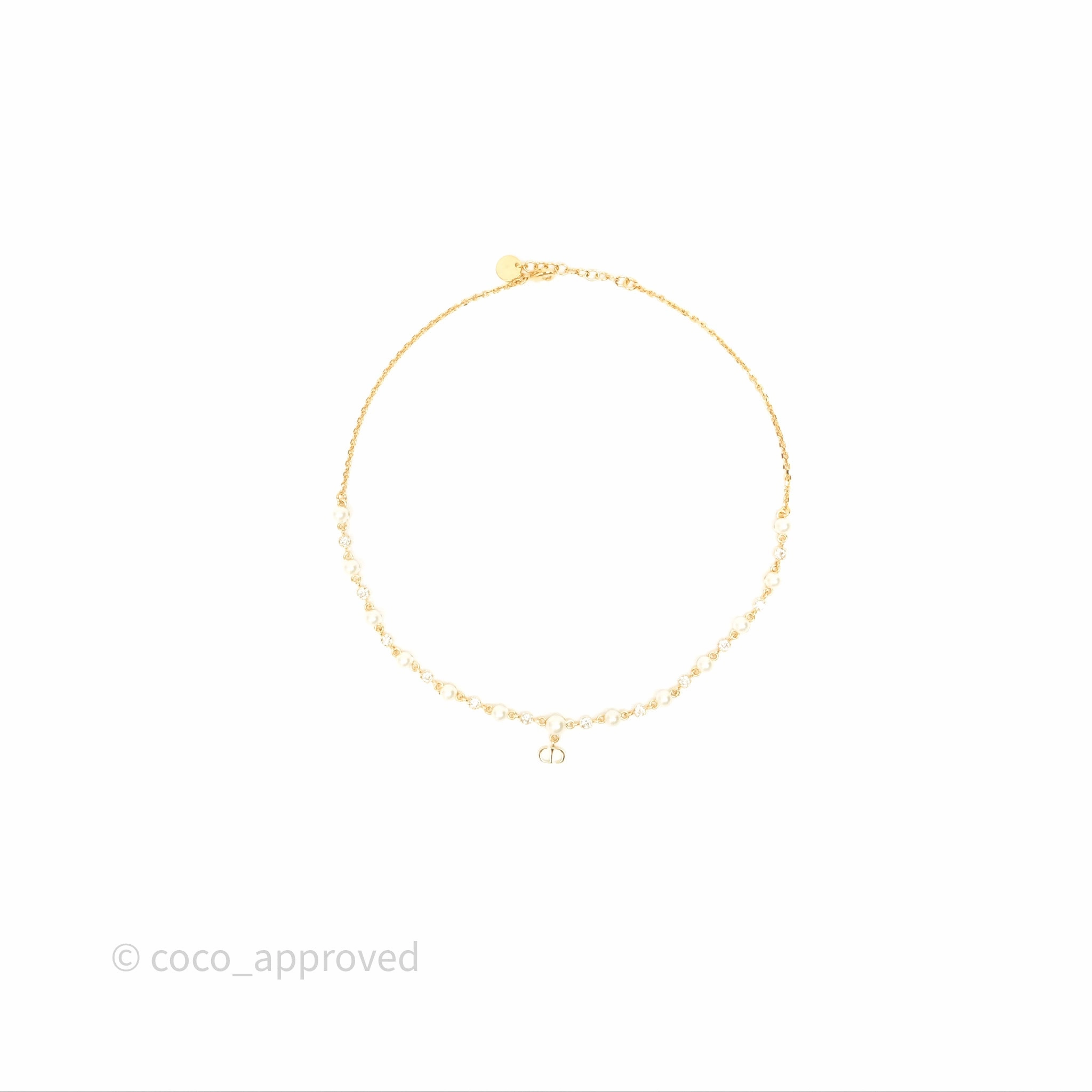 Christian Dior Petit CD Treasure Necklace Pearls Gold Tone