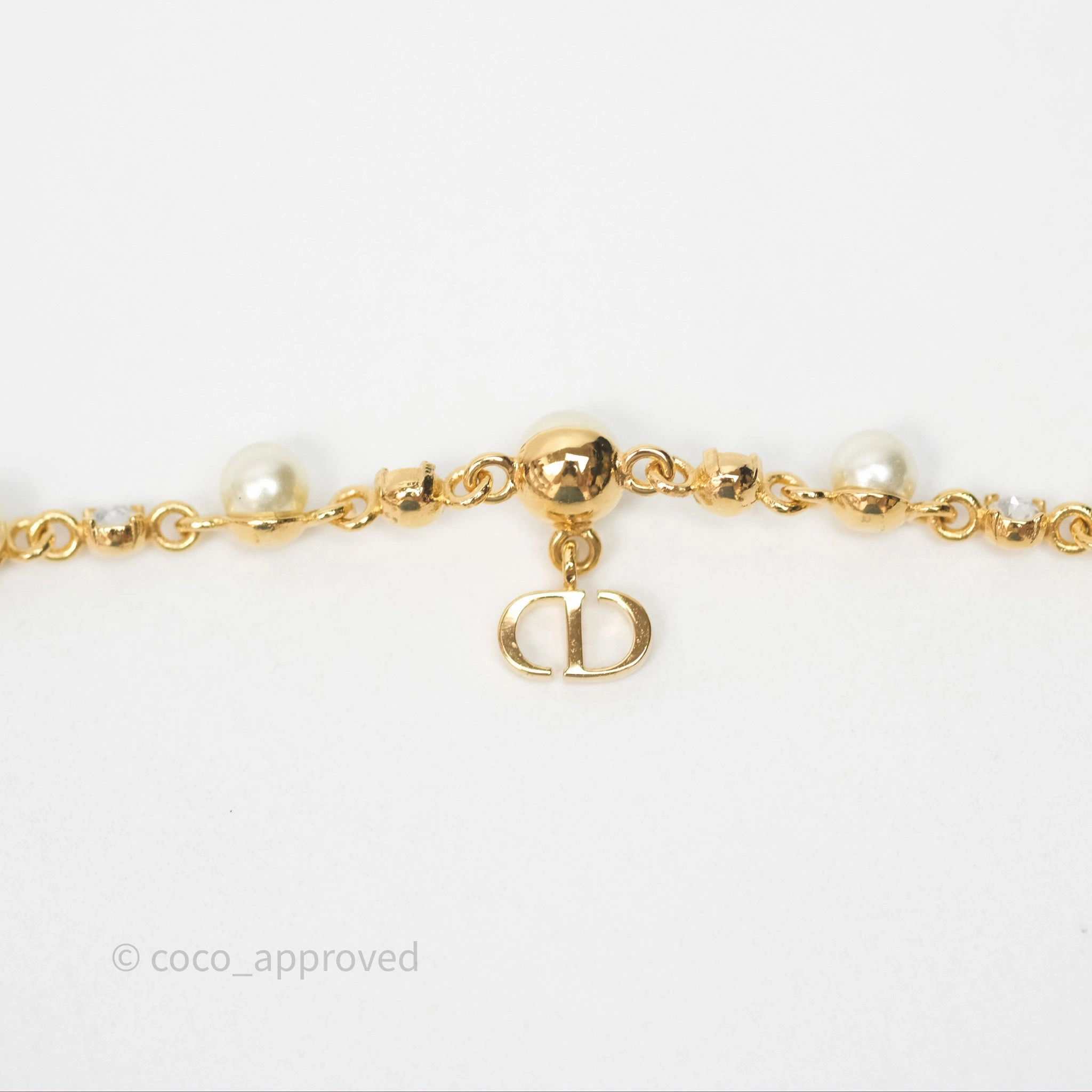 Christian Dior Petit CD Treasure Necklace Pearls Gold Tone