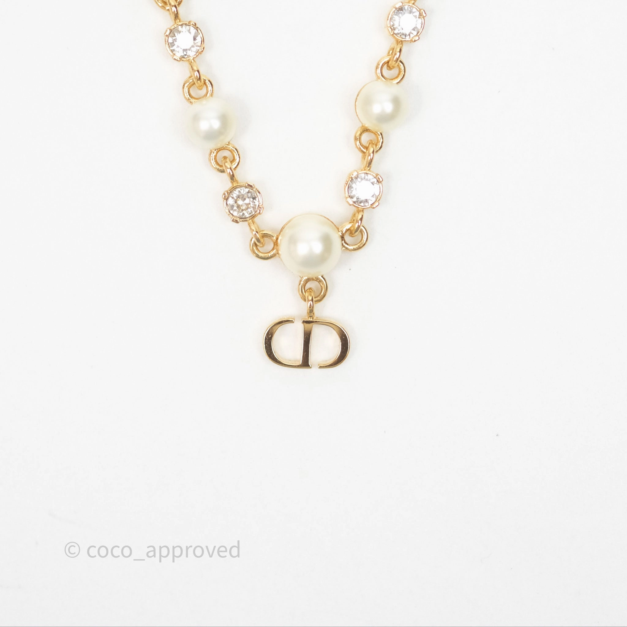 Christian Dior Petit CD Treasure Necklace Pearls Gold Tone