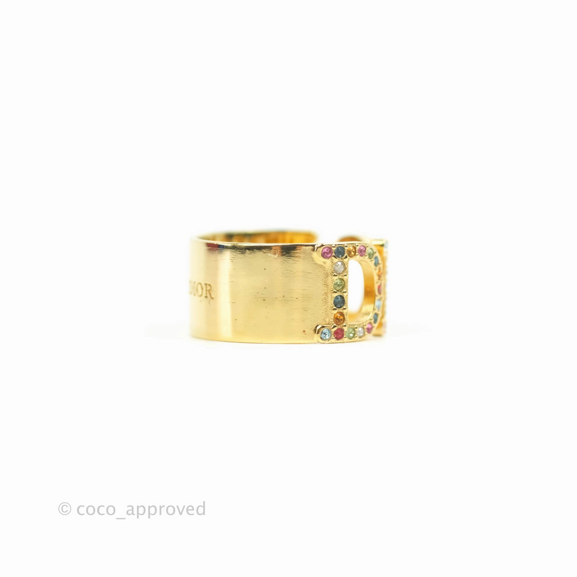 Christian Dior Rainbow Crystal Ring Gold Tone Size L