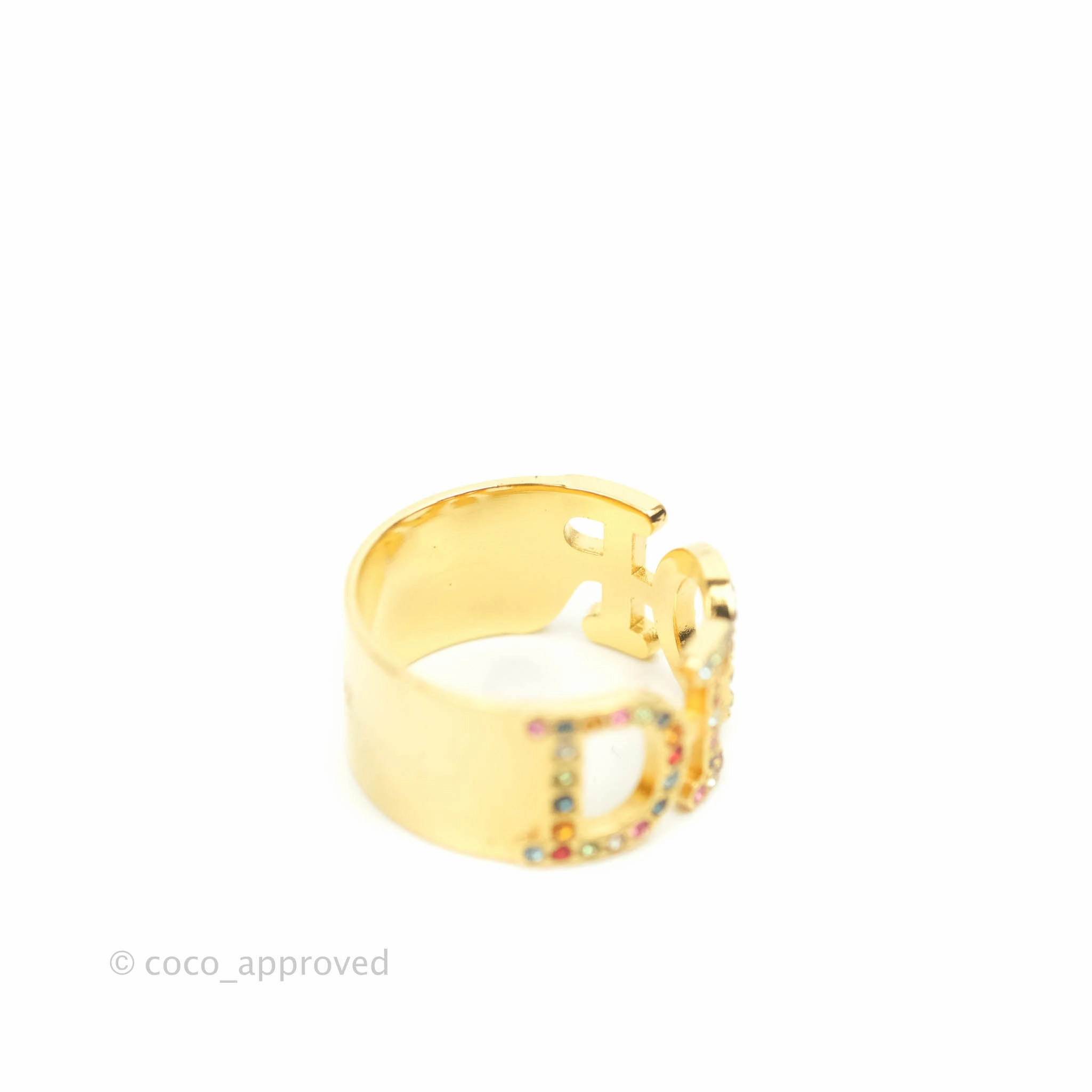 Christian Dior Rainbow Crystal Ring Gold Tone Size L