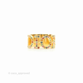 Christian Dior Rainbow Crystal Ring Gold Tone Size L