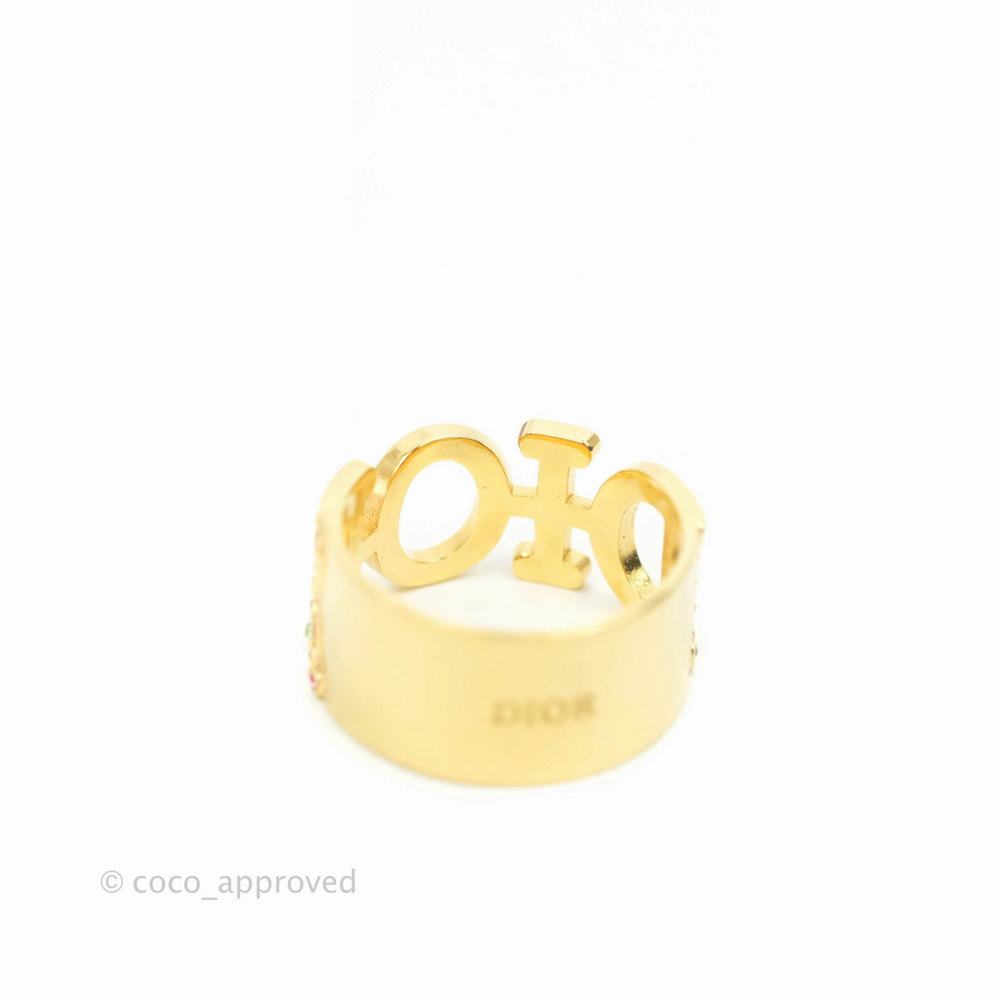 Christian Dior Rainbow Crystal Ring Gold Tone Size L
