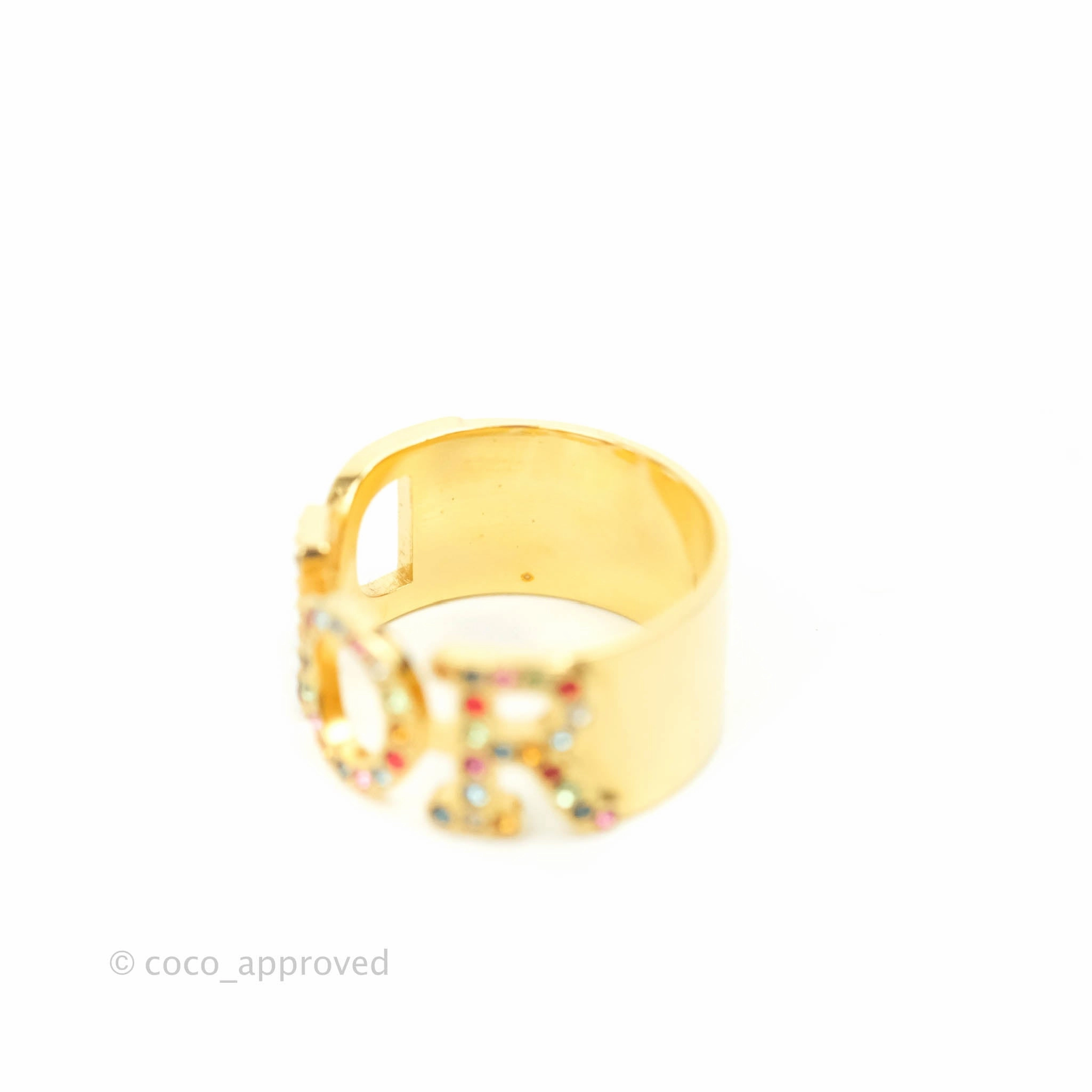 Christian Dior Rainbow Crystal Ring Gold Tone Size L