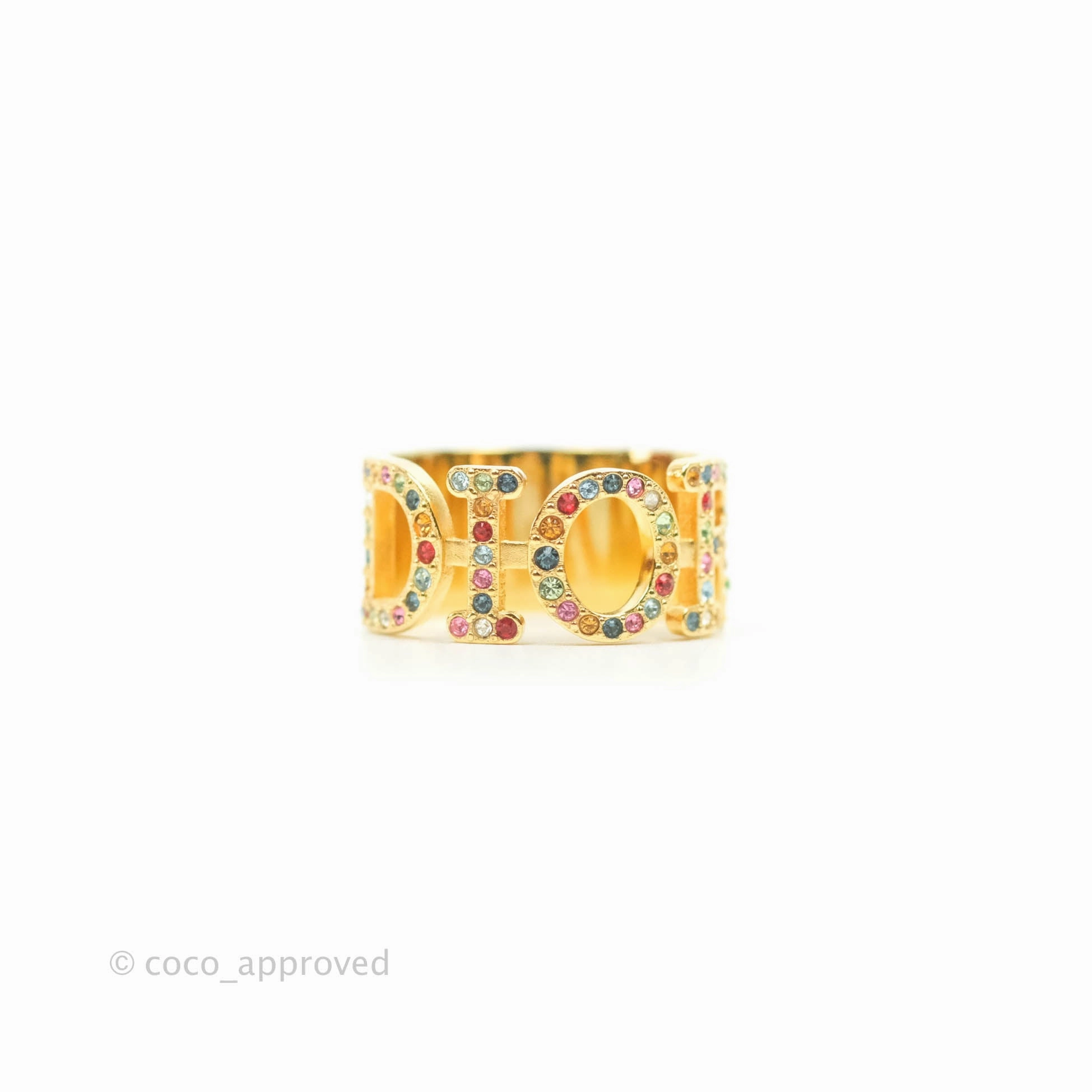 Christian Dior Rainbow Crystal Ring Gold Tone Size L